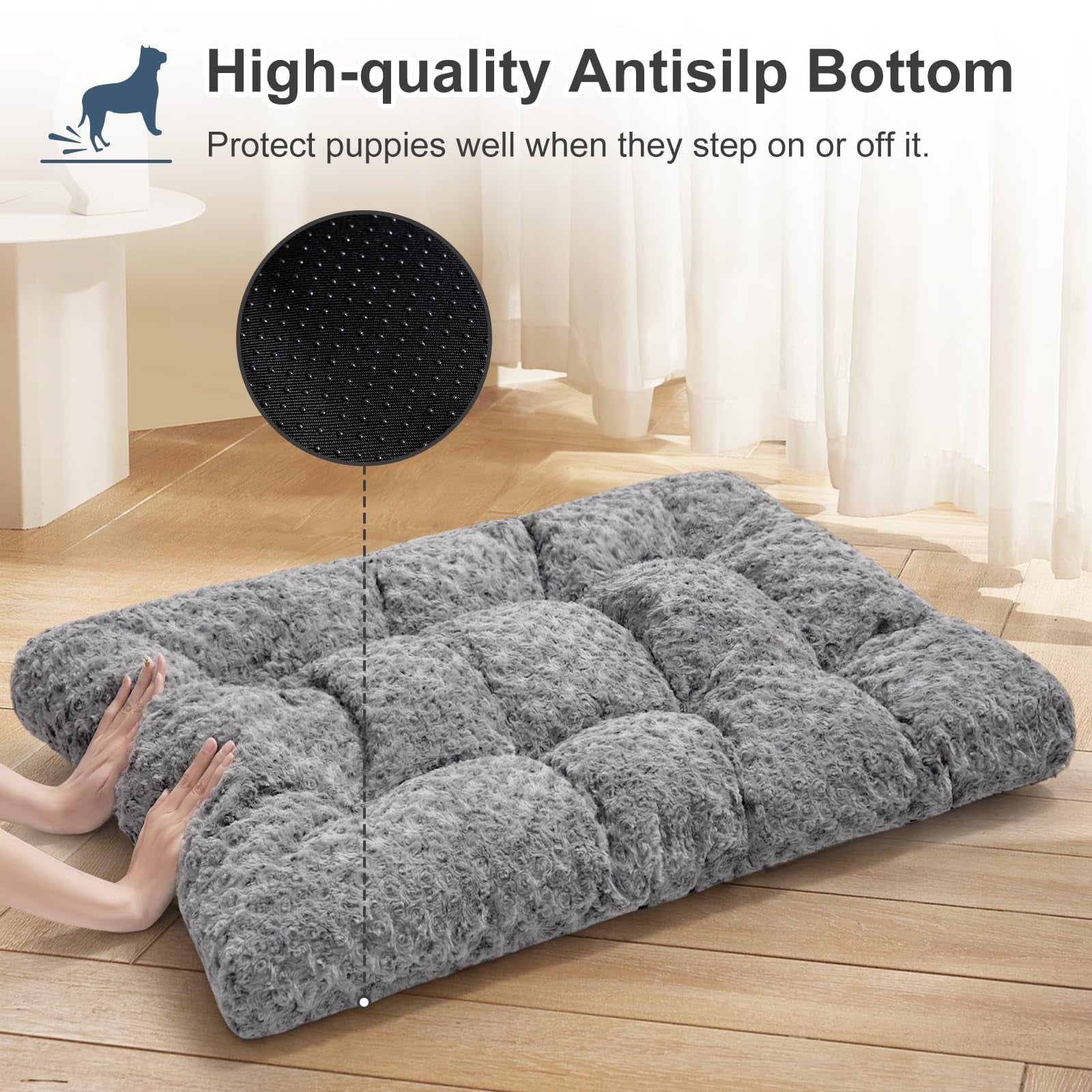Large Dog Bed, Rose Velvet Pet Mattress, Dog Pad for Crate, Non Slip Bottom, Suitable for Large, Medium Dogs 36 "x 23", Light Gray
