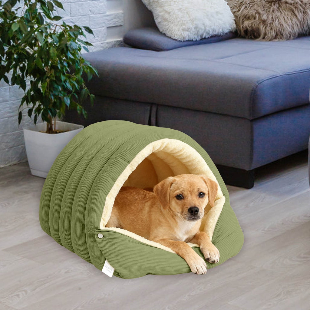 Winter Small Pet Bed - Washable Semi-Enclosed Cat/Dog Bed, Dual-Purpose (Open/Closed), Wear-Resistant Cloth, Fits Pets Under 5 lbs, Green, Compact 18.9x11.8x7.87in