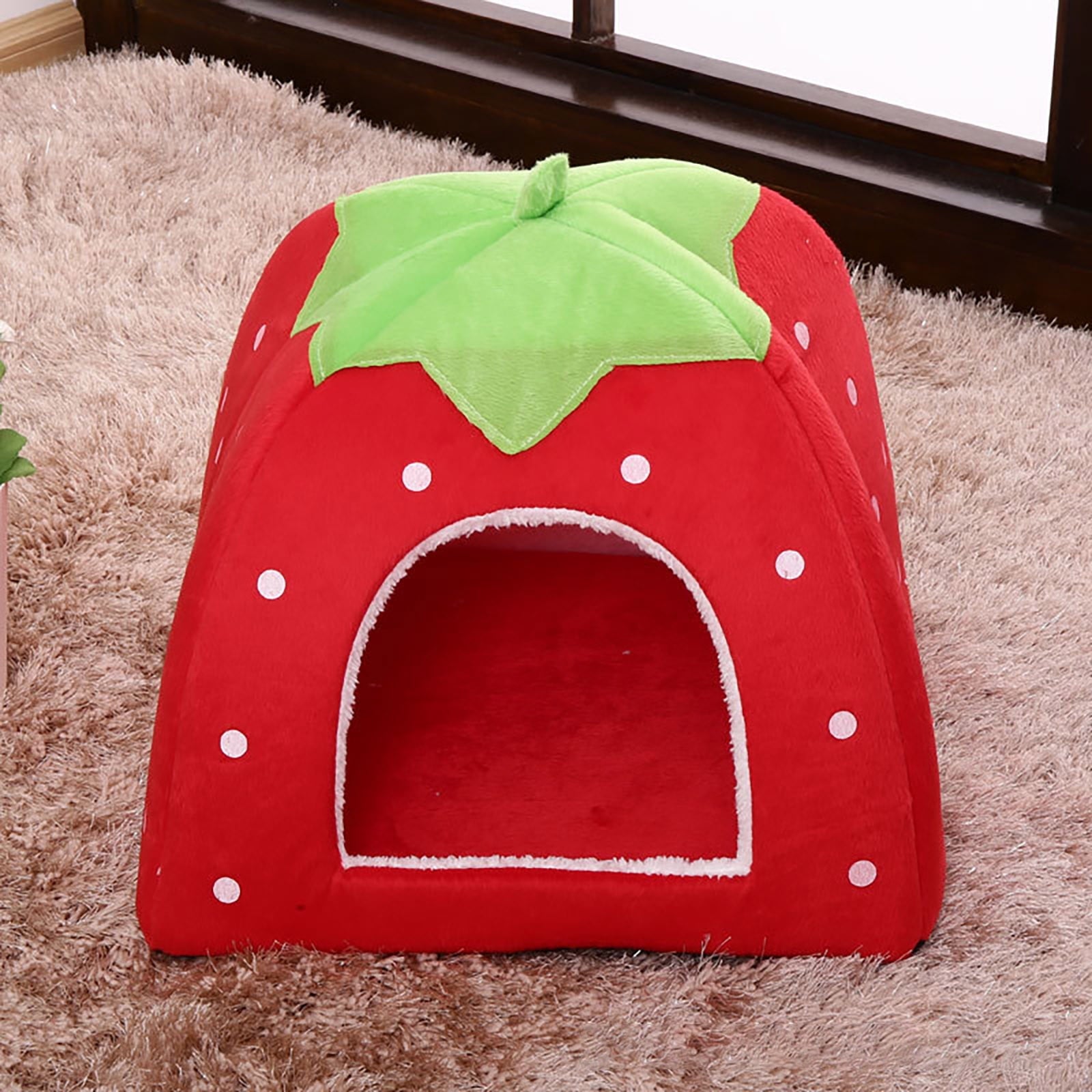 Cat Beds for Indoor Cats - Small Dog Bed with Anti-Slip Bottom, Cat/Small Dog Strawberry Cave, Super Pet Tent Bed