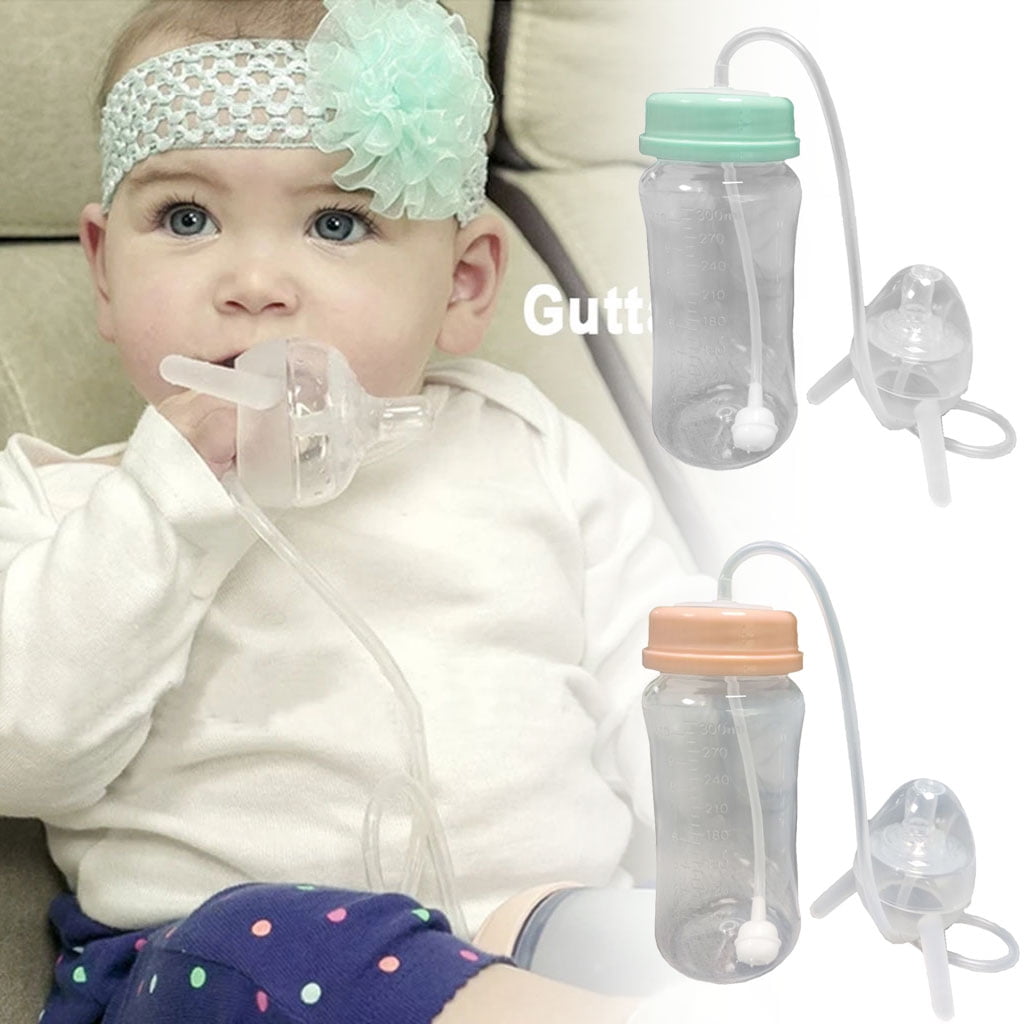Sorrowso Self-Feeding Baby Bottle with Long Straw Handless Imitation Milk Weaning Bottle