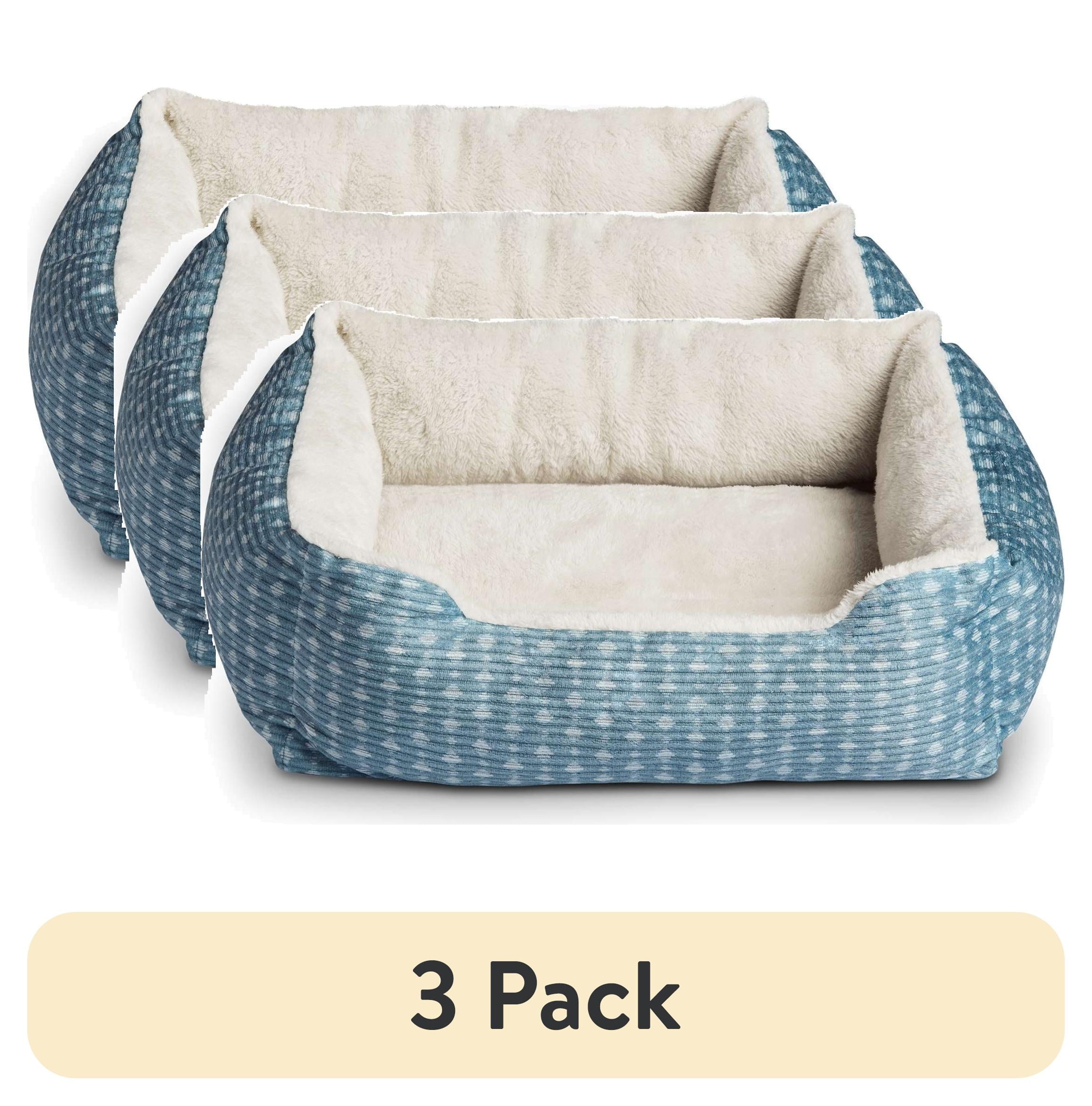 Dog Bed, Cat Bed, Puppy Bed, Plush Cuddle Bed for Small Breeds, 19" x 15", Blue and White