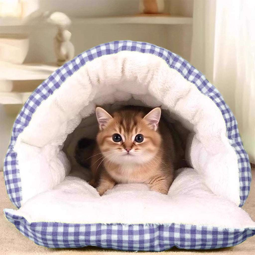 Winter Small Pet Bed - Washable Semi-Enclosed Cat/Dog Bed, Dual-Purpose (Open/Closed), Wear-Resistant Cloth, Fits Pets Under 5 lbs, Green, Compact 18.9x11.8x7.87in