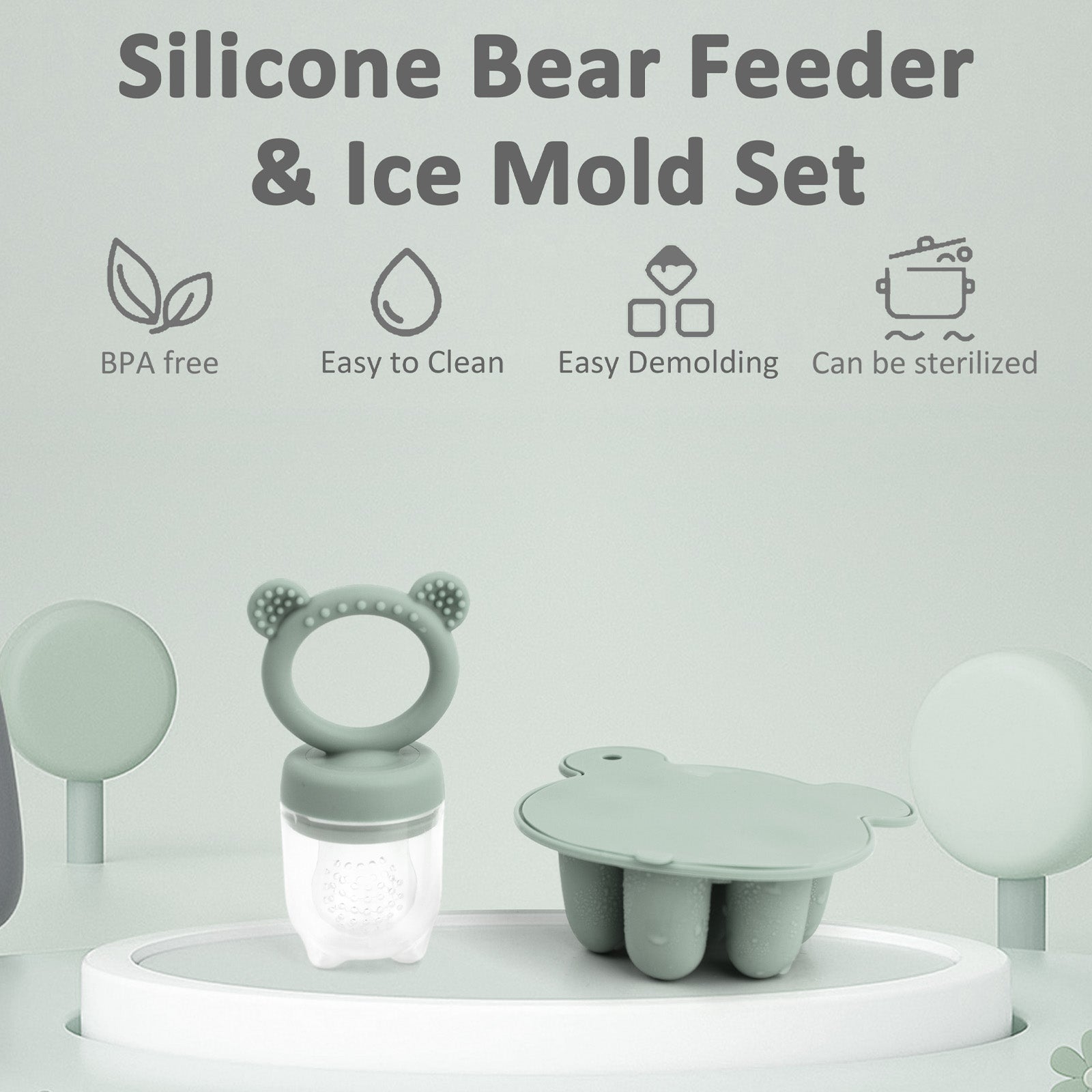 Silicone Baby Fruit Food Feeder Pacifier &amp; Breastmilk Popsicle Freezer Molds, Baby Food Storage Containers Breast Milk Ice Cubes for Baby Teething &amp; Infant Self Feeding, BPA Free (Green)