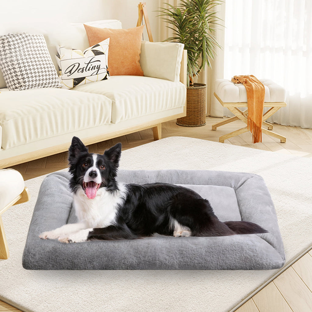 Plush Washable Dog Bed Ultra Dog Crate Mat Kennel Pad Anti-Slip Pet Sleeping Bed for Small Medium Large Dogs,Gray 36" x 23"