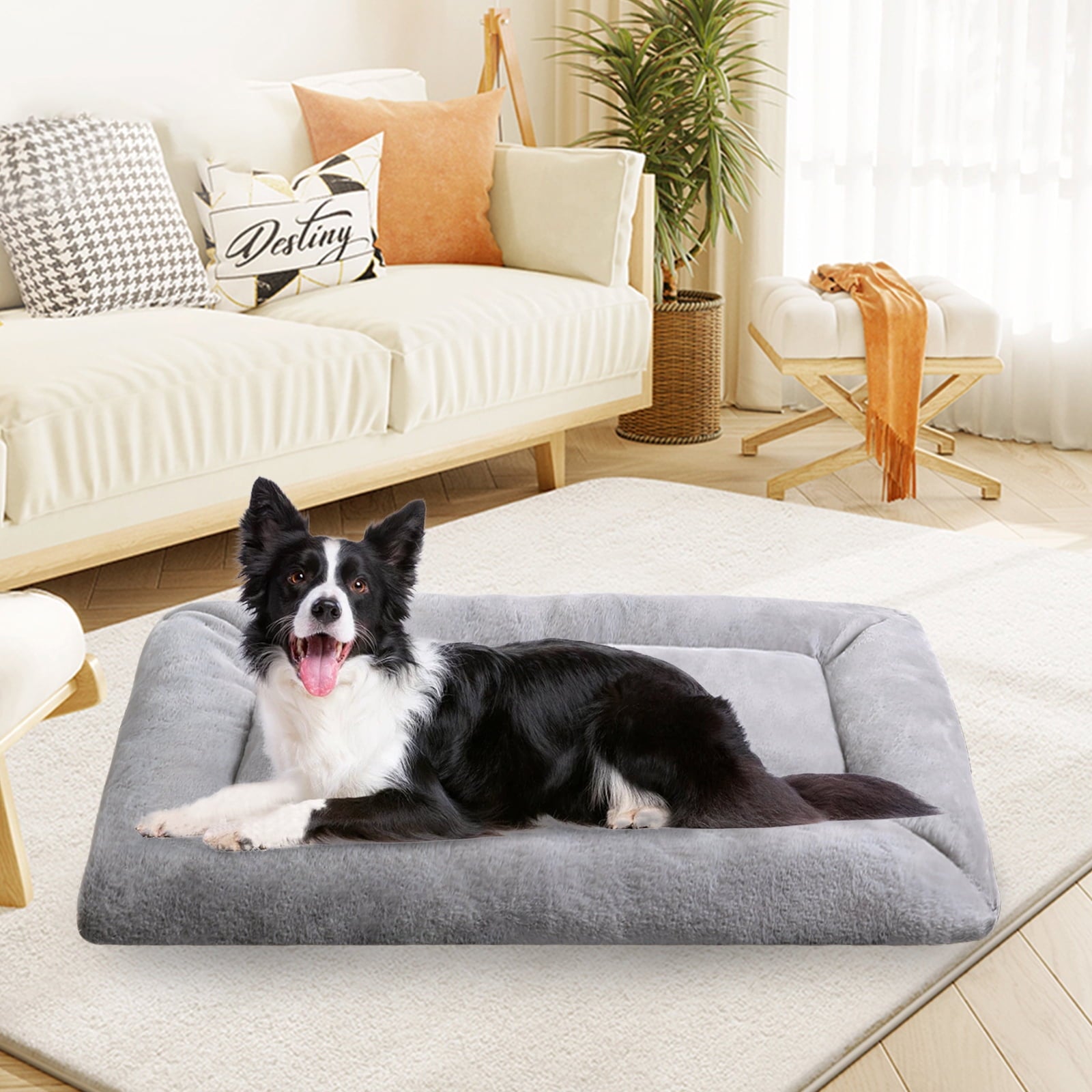 Plush Washable Dog Bed Ultra Dog Crate Mat Kennel Pad Anti-Slip Pet Sleeping Bed for Small Medium Large Dogs,Gray 36" x 23"