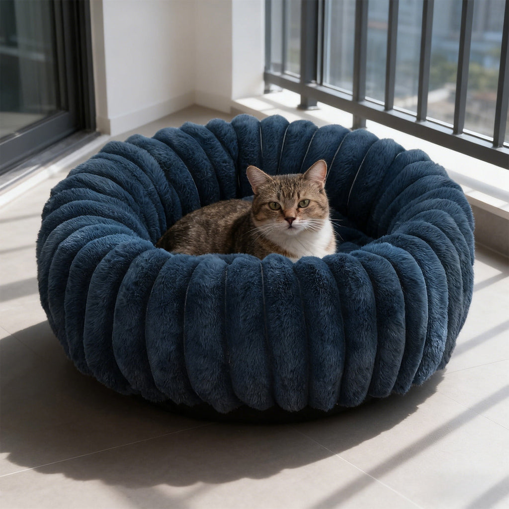 High Pile Plush Round Pet Bed Kennel Mat Extra Dog Cat Bed with Raised Edge for Small Medium Pets