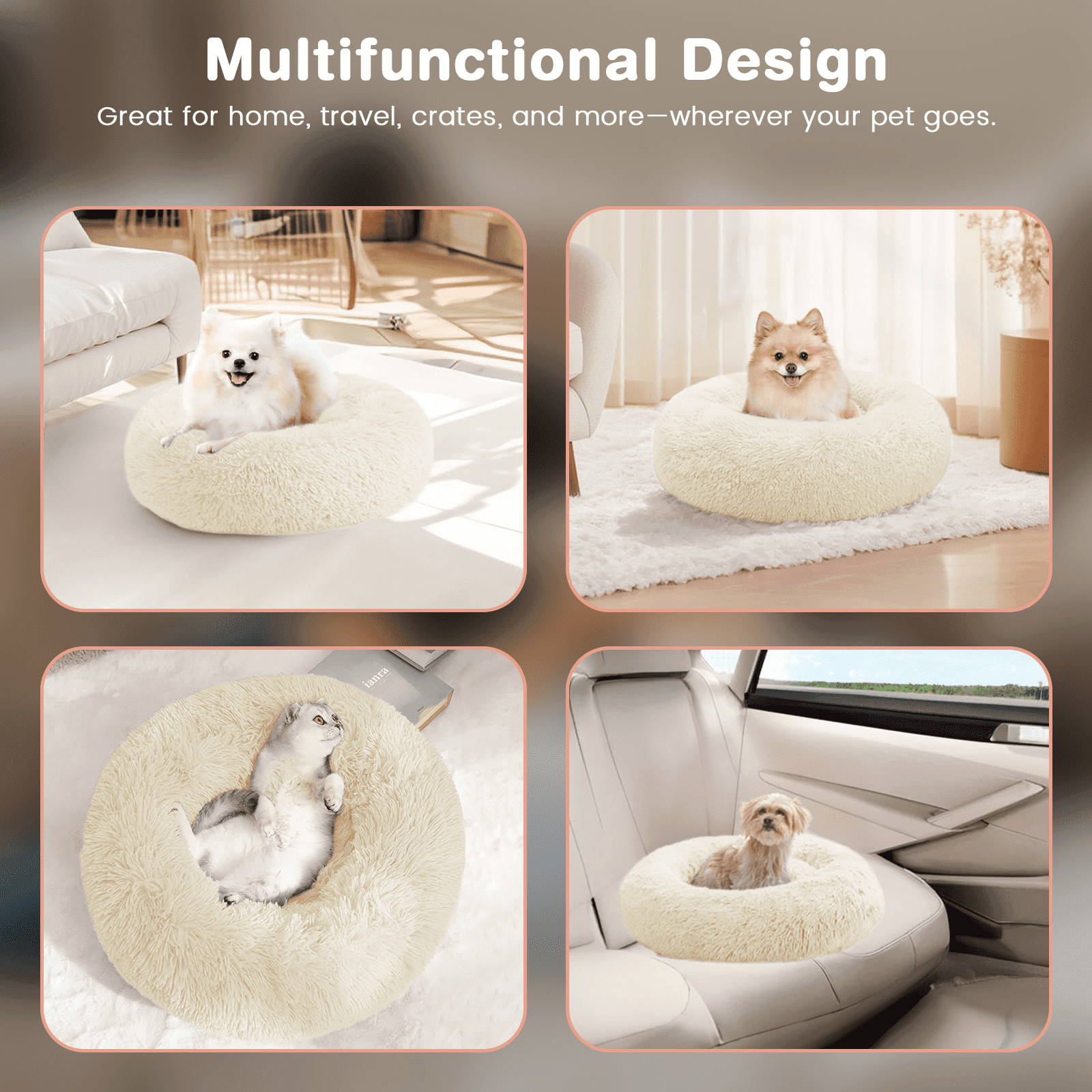 20 Inch Donut Dog Bed for Small Dogs, Round Pet Bed, Washable Dog Bed for Small Medium Dogs and Cats