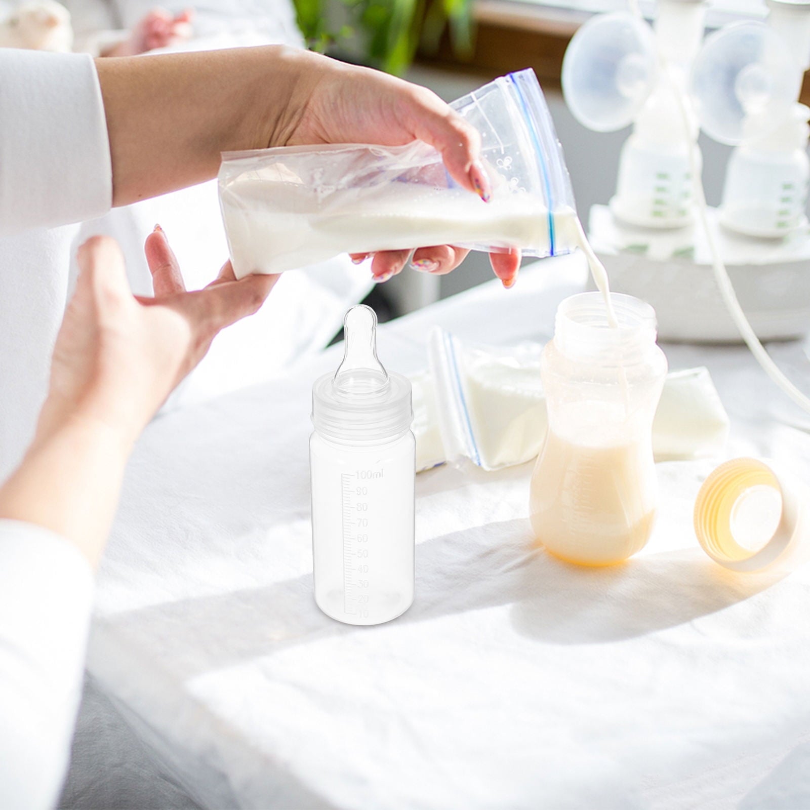 WHAMVOX 10pcs 100ml Disposable Baby Bottles With Scale For Newborns Feeding Clear Milk Bottle Ideal For Travel Breastmilk Storage And Feeding