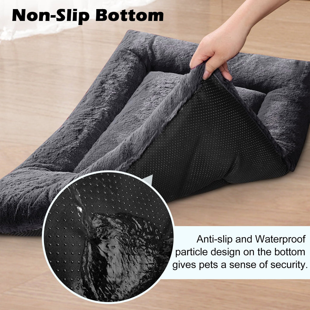 Plush Washable Dog Bed Ultra Dog Crate Mat Kennel Pad Anti-Slip Pet Sleeping Bed for Small Medium Large Dogs,Gray 36" x 23"