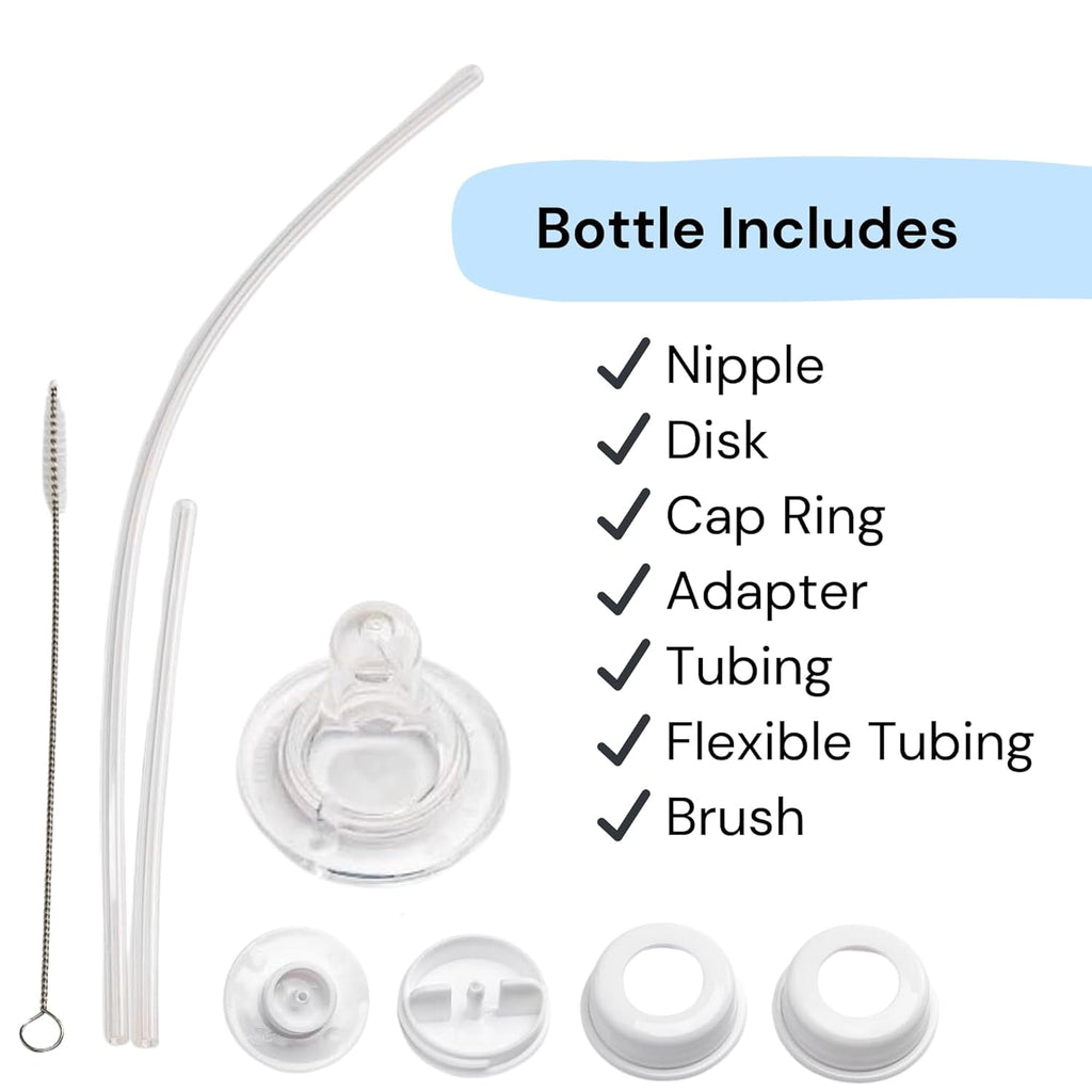 Hands-Free Baby Bottle - Nursing System 9 oz Baby Bottle with Nipple/Teat 3m+ Infant with Tube Straw Feeding System for Toddler (2 Bottles - Pink)