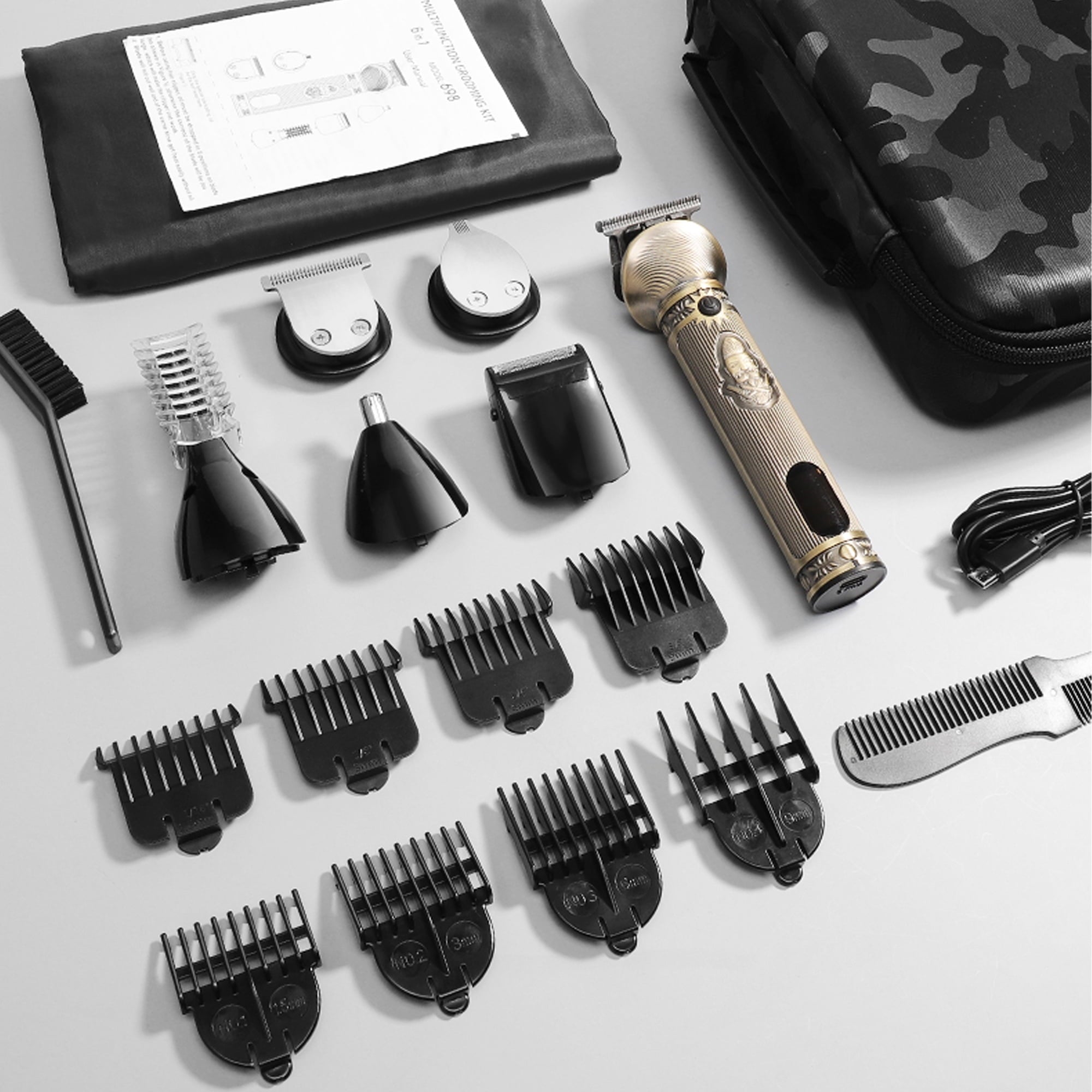 Hair Clipper for Men, 19 in 1 Electric Beard Trimmer, Home Travel Cordless Shaver Razor with LED Display for Hair, Facial, Nose Hair Cutting, Grooming Kit with Storage Bag