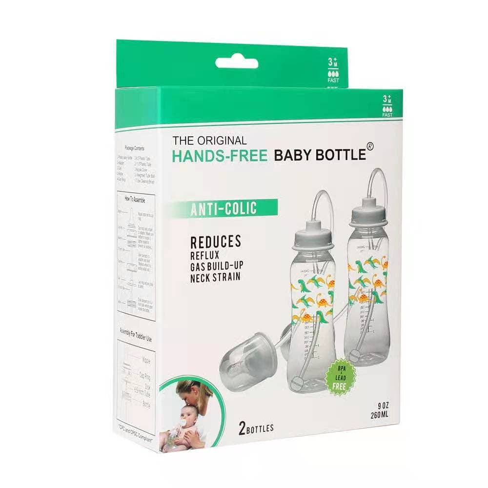 Hands-Free Baby Bottle - Self Feeding Baby Bottle System 9 oz (2 Pack - Dinosaur)