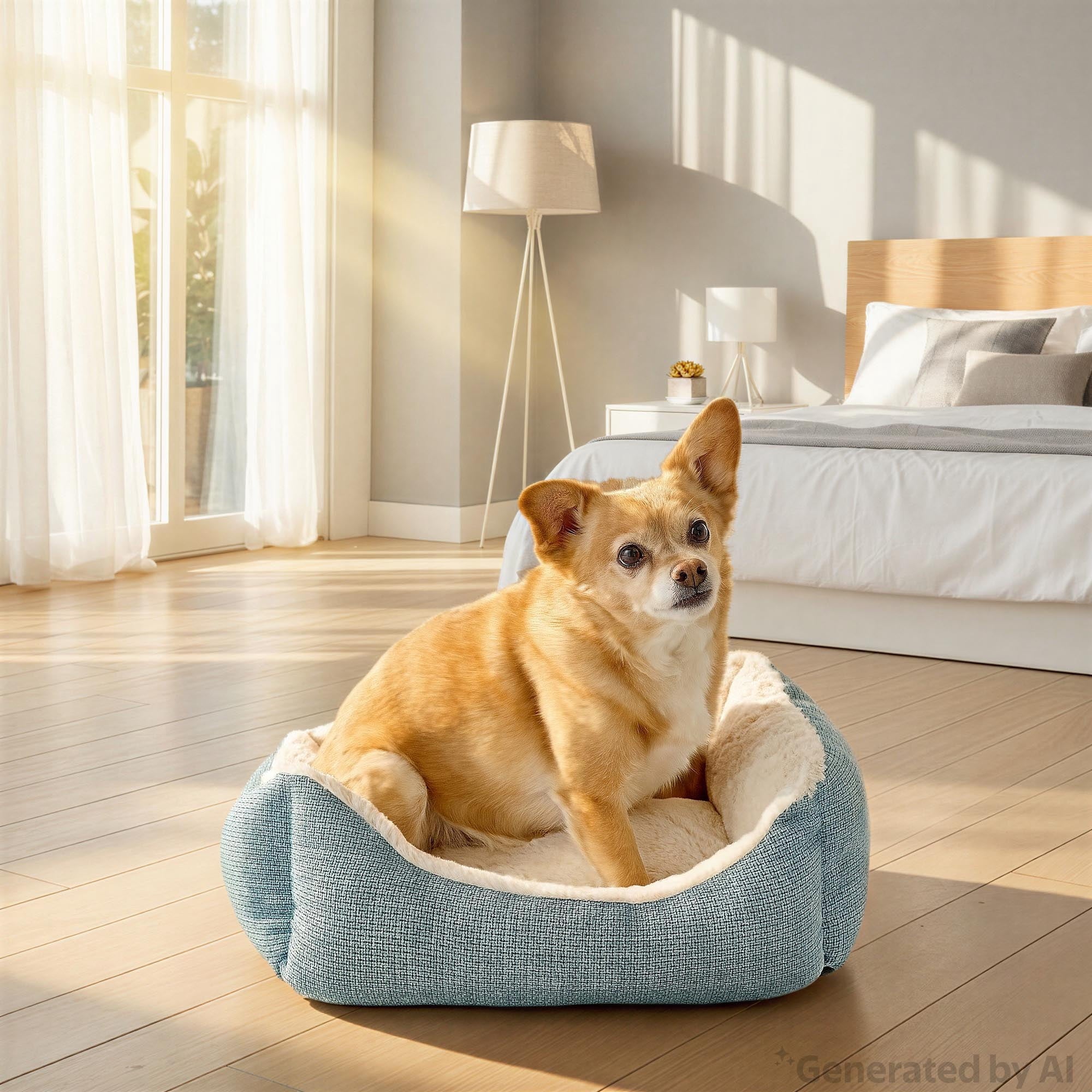 Small Luxe Cuddler Dog Bed, Blue, 17" x 21"