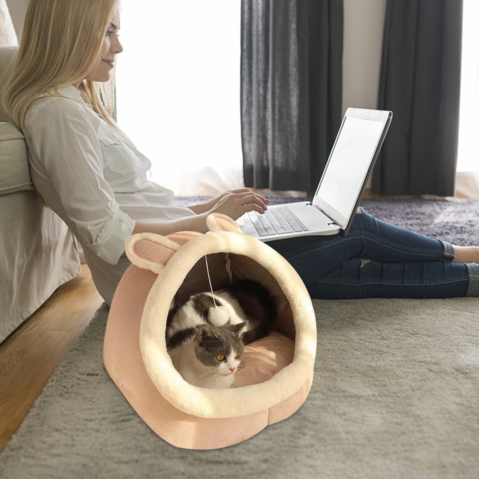 Washable Cat Bed &amp; Dog Bed, Semi-closed Bed for Small Medium Large Pets, Plush Cotton No Deformation Pet Bed on Clearance, Multipleon (11"x 11"x 10", Gray)