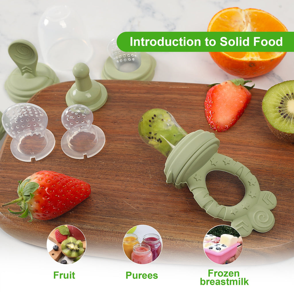 Minie Joo Baby Fruit and Food Feeder &amp; Teething Pacifier Set, 3 Pacifier Pouches, Pink