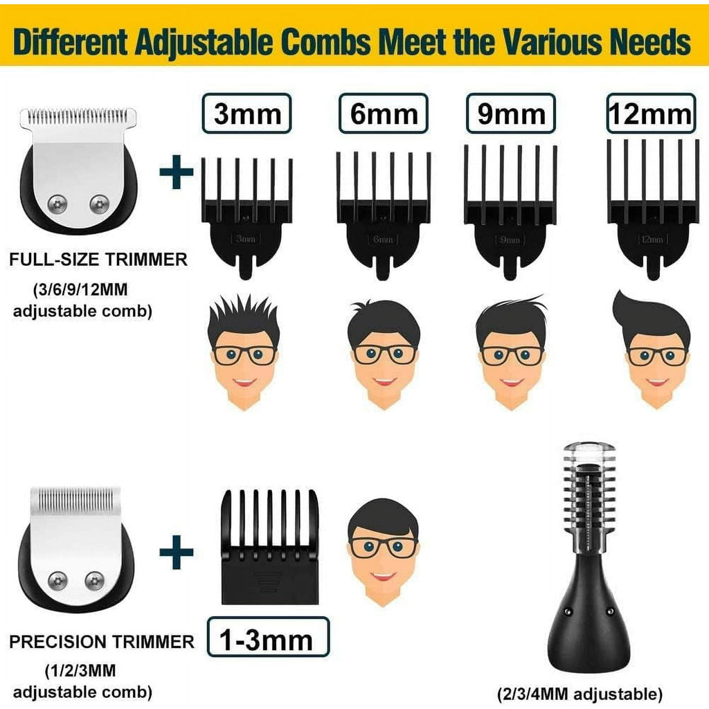 5 in 1 Hair Trimmer, Beard Trimmer for Men, Electric Razor, Cordless Shavers, Hair Clippers for Mustache Groin Body Hair, Painless Hair Removal, Grooming Kit for Men, Black