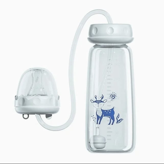 300ml Hands-Free Baby Bottle with Adjustable Stand – Leak-Proof &amp; Self-Feeding Infant Bottle for On-the-Go, Includes Cleaning Brush &amp; Travel Cap