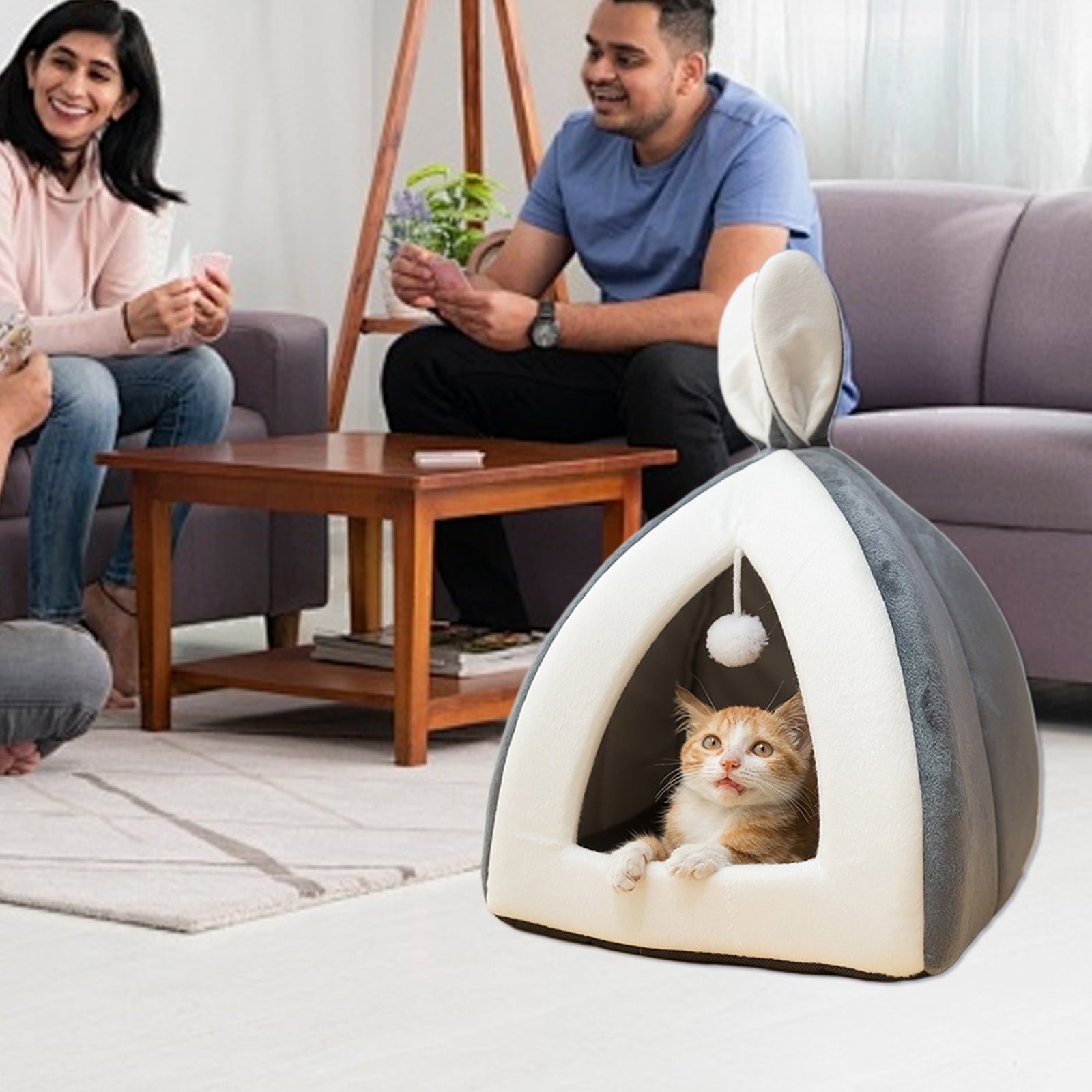 Washable Cat Bed &amp; Dog Bed, Semi-closed Bed for Small Medium Large Pets, Plush Cotton No Deformation Pet Bed on Clearance, Multipleon (11"x 11"x 10", Gray)