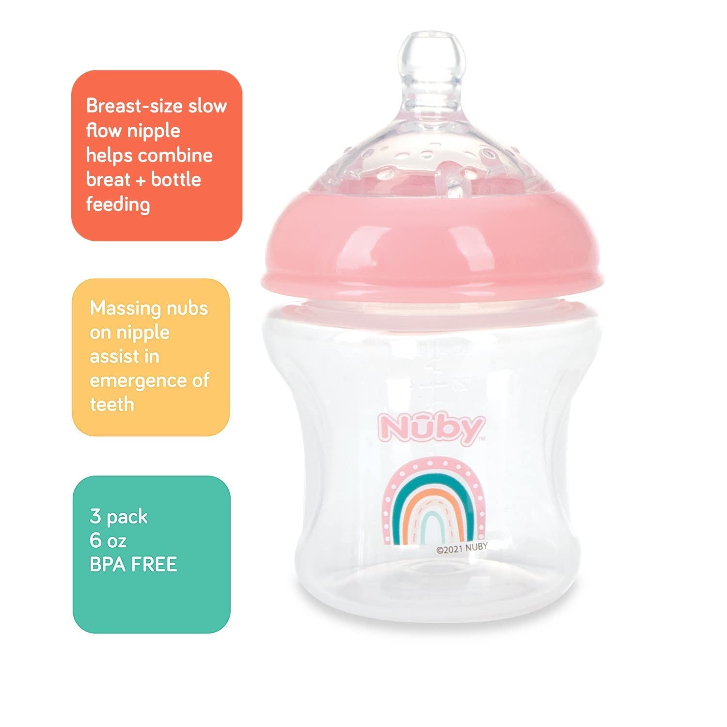 3-Pack Infant Feeding Bottles with Slow Flow Breast Size Silicone Nipple: 0+ Months, 6oz, 3 Pack Set: Delicate Star, Rainbow, Butterfly Prints