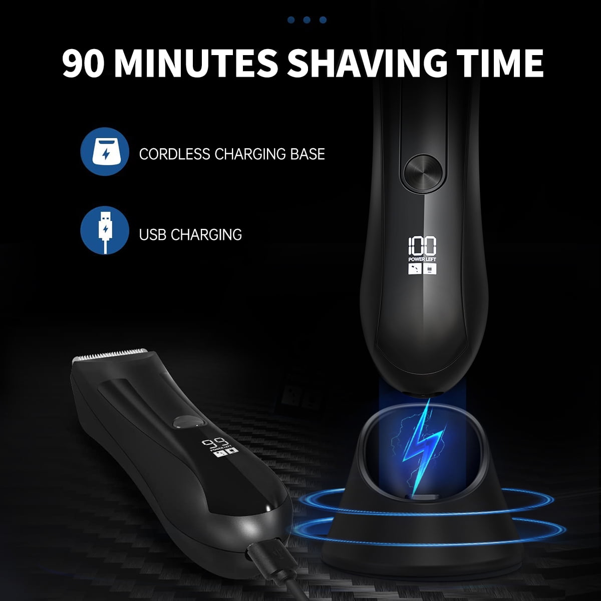 Electric Body Trimmer, Men's Groin Hair Trimmer IPX5 Wet/Dry Use Razor, Ceramic Blade Ball Shaver Clipper Body Grooming Kit with LCD Baterry Display, USB Recharge Dock &amp; LED Light