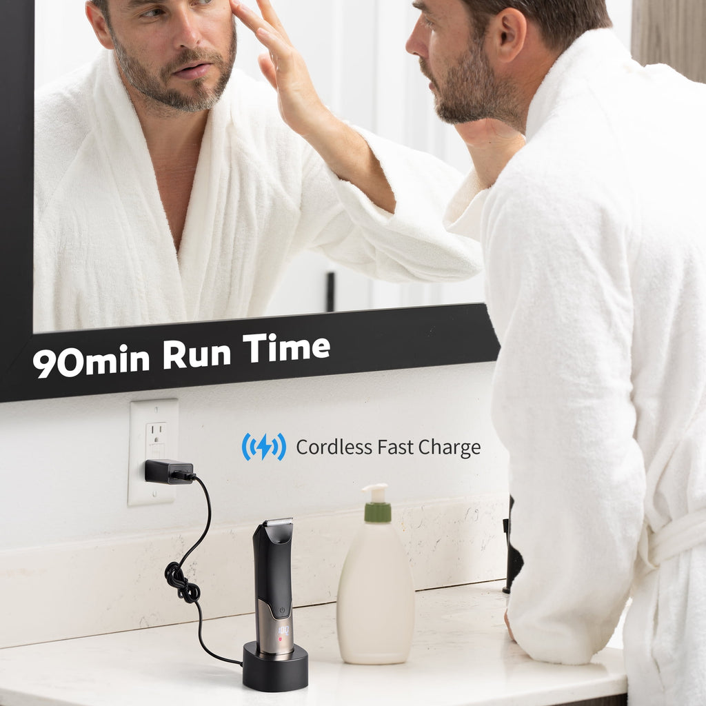 Body Hair Trimmer for Men,Manscape 3-in-1 Body Groomer Kit for Groin,IPX7 Wet/Dry Electric Shaver Razor,Grooming for Face and Body,USB &amp; Wireless Charging,Gifts for Men,Black