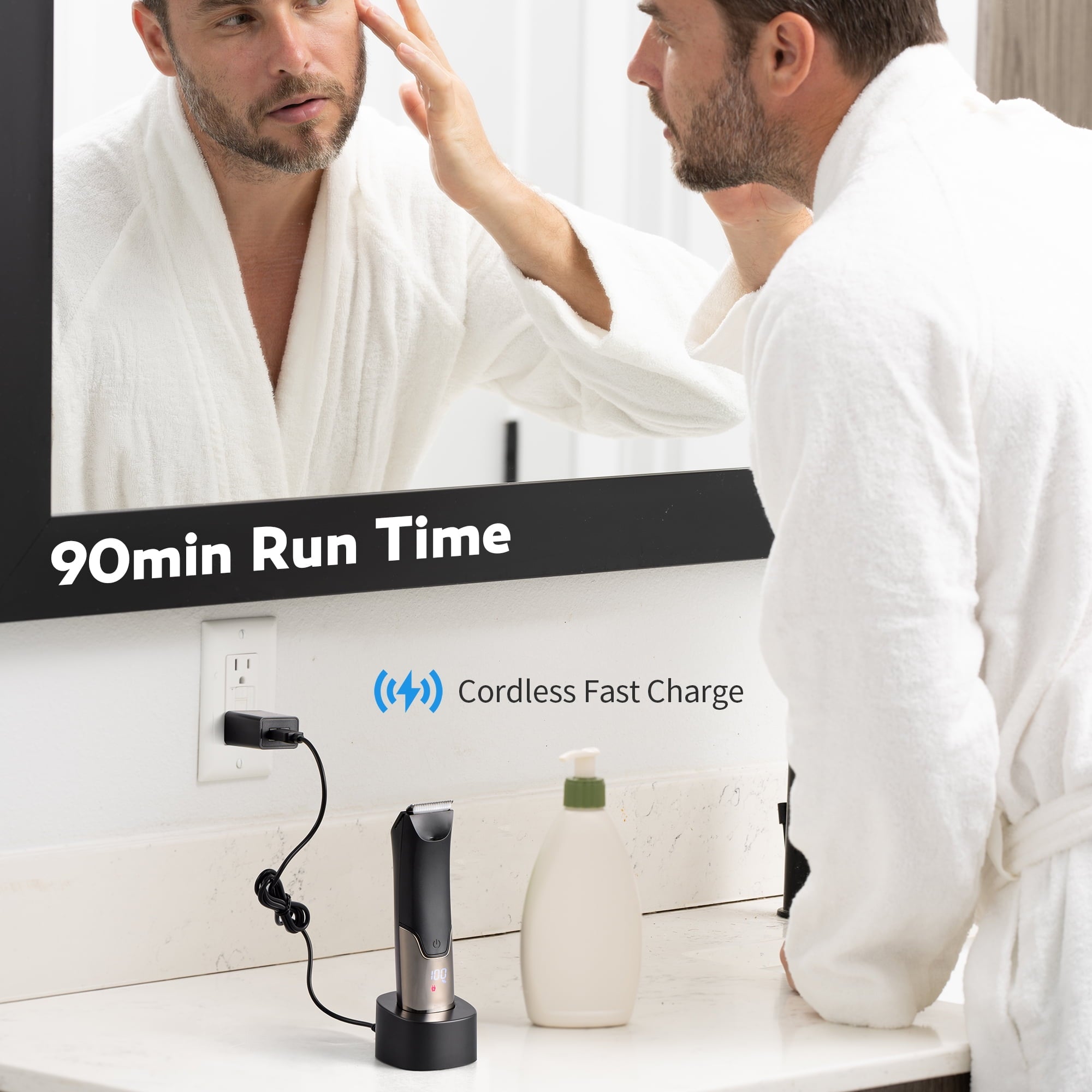Body Hair Trimmer for Men,Manscape 3-in-1 Body Groomer Kit for Groin,IPX7 Wet/Dry Electric Shaver Razor,Grooming for Face and Body,USB &amp; Wireless Charging,Gifts for Men,Black