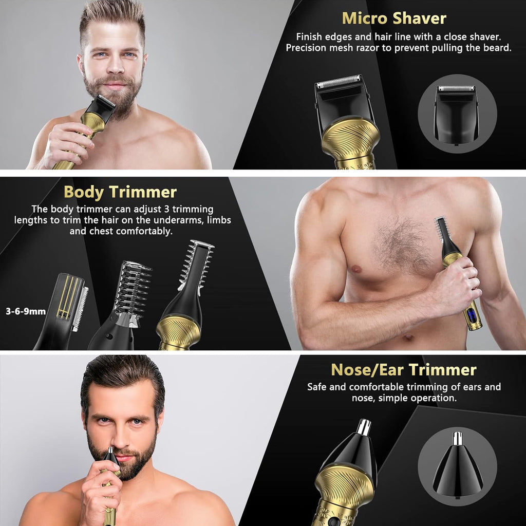 Hair Clipper for Men, 19 in 1 Electric Beard Trimmer, Home Travel Cordless Shaver Razor with LED Display for Hair, Facial, Nose Hair Cutting, Grooming Kit with Storage Bag