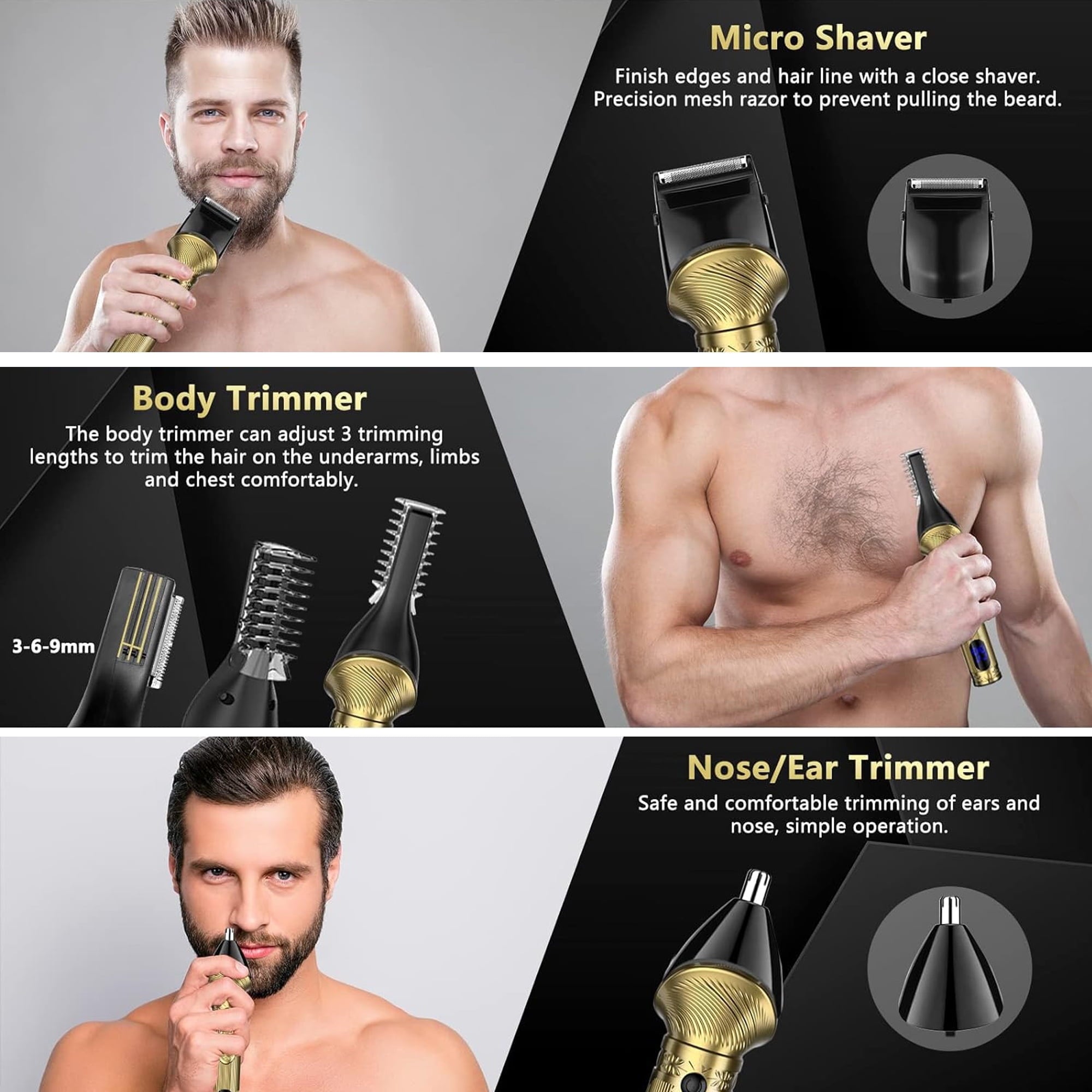 Hair Clipper for Men, 19 in 1 Electric Beard Trimmer, Home Travel Cordless Shaver Razor with LED Display for Hair, Facial, Nose Hair Cutting, Grooming Kit with Storage Bag