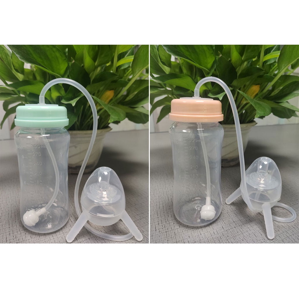 Sorrowso Self-Feeding Baby Bottle with Long Straw Handless Imitation Milk Weaning Bottle