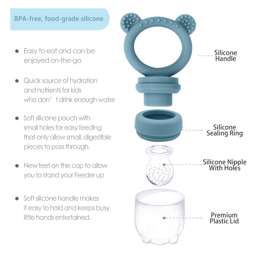 Silicone Baby Fruit Food Feeder Pacifier &amp; Breastmilk Popsicle Freezer Molds, Baby Food Storage Containers Breast Milk Ice Cubes for Baby Teething &amp; Infant Self Feeding, BPA Free (Green)