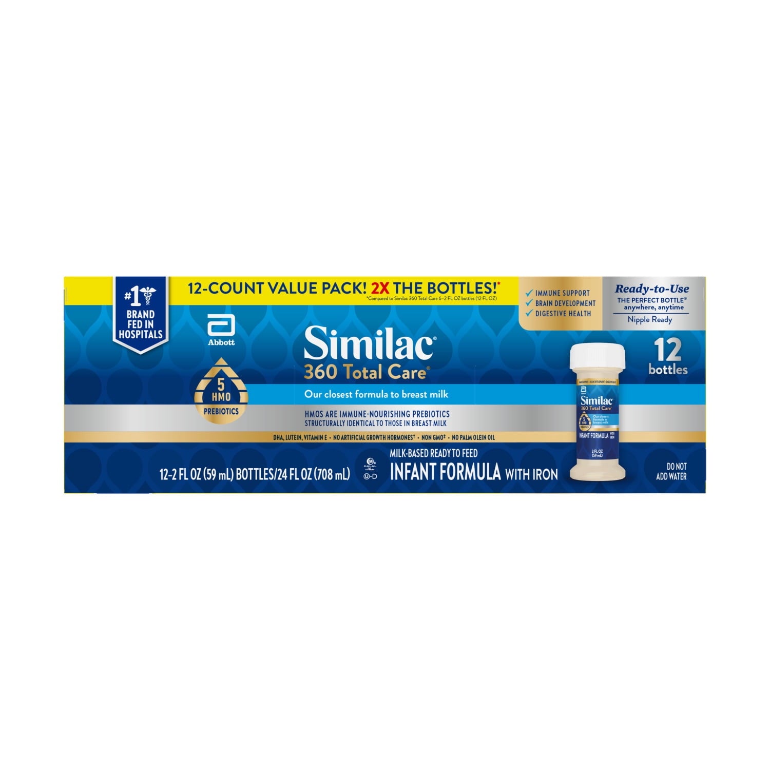 360 Total Care Ready-to-Feed Baby Formula, 2-fl-oz Bottle, Pack of 12