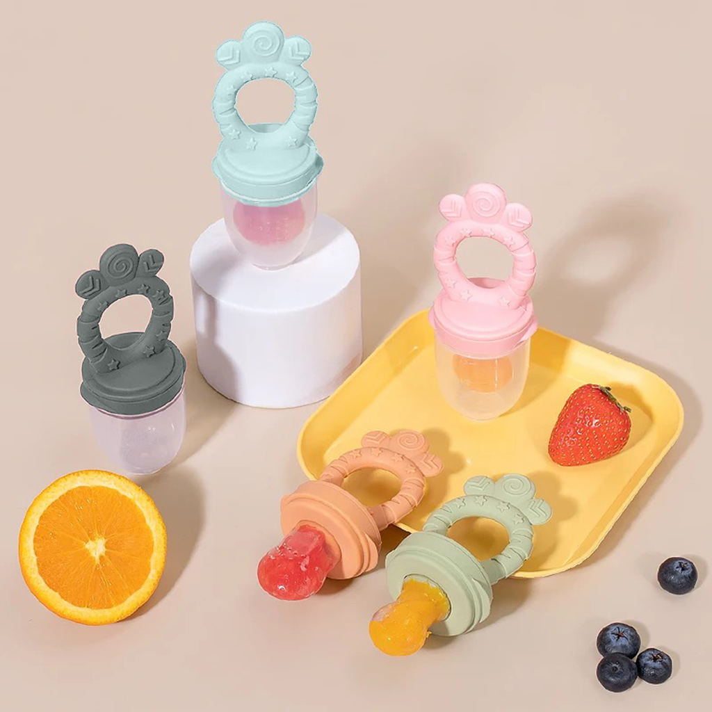 Minie Joo Baby Fruit and Food Feeder &amp; Teething Pacifier Set, 3 Pacifier Pouches, Pink