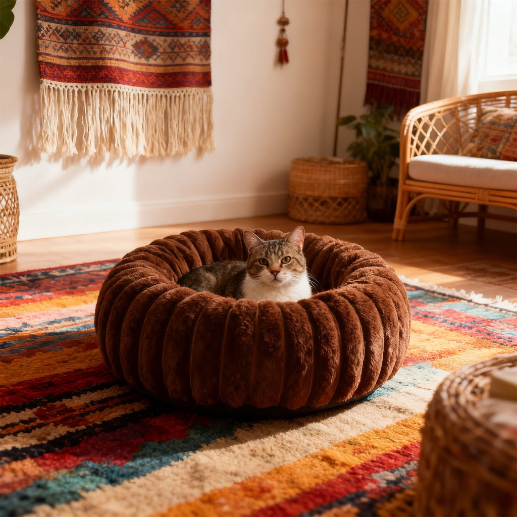 High Pile Plush Round Pet Bed Kennel Mat Extra Dog Cat Bed with Raised Edge for Small Medium Pets