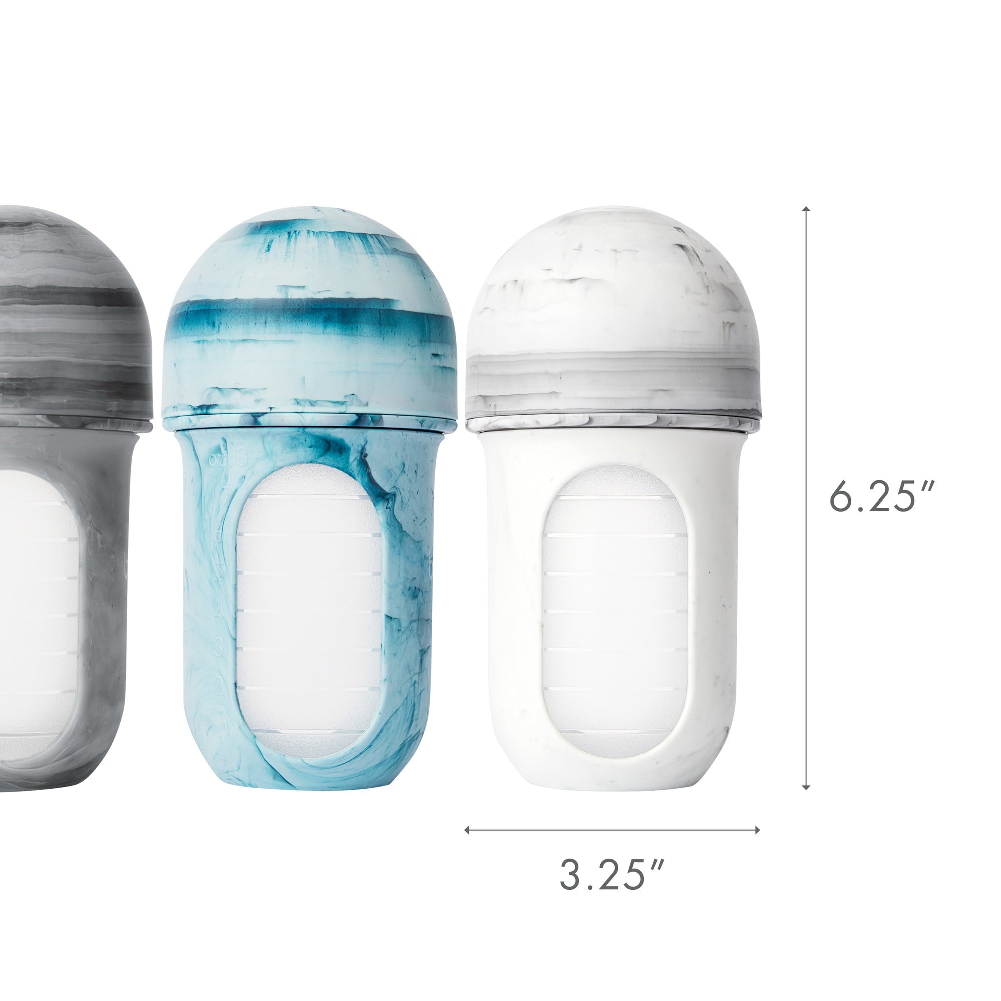 NURSH Silicone Pouch Baby Bottles – Stage 2 Medium Flow – 8oz – Marble (3pk)