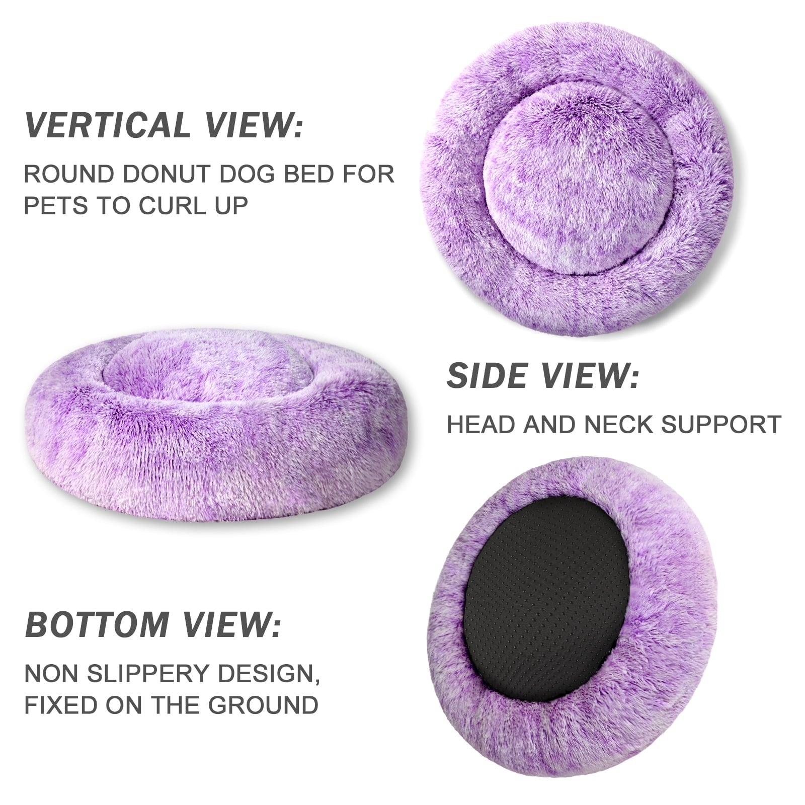 Donut Pet Bed for Small Dogs 20", Plush Warming Dog Bed, Pink Rainbow
