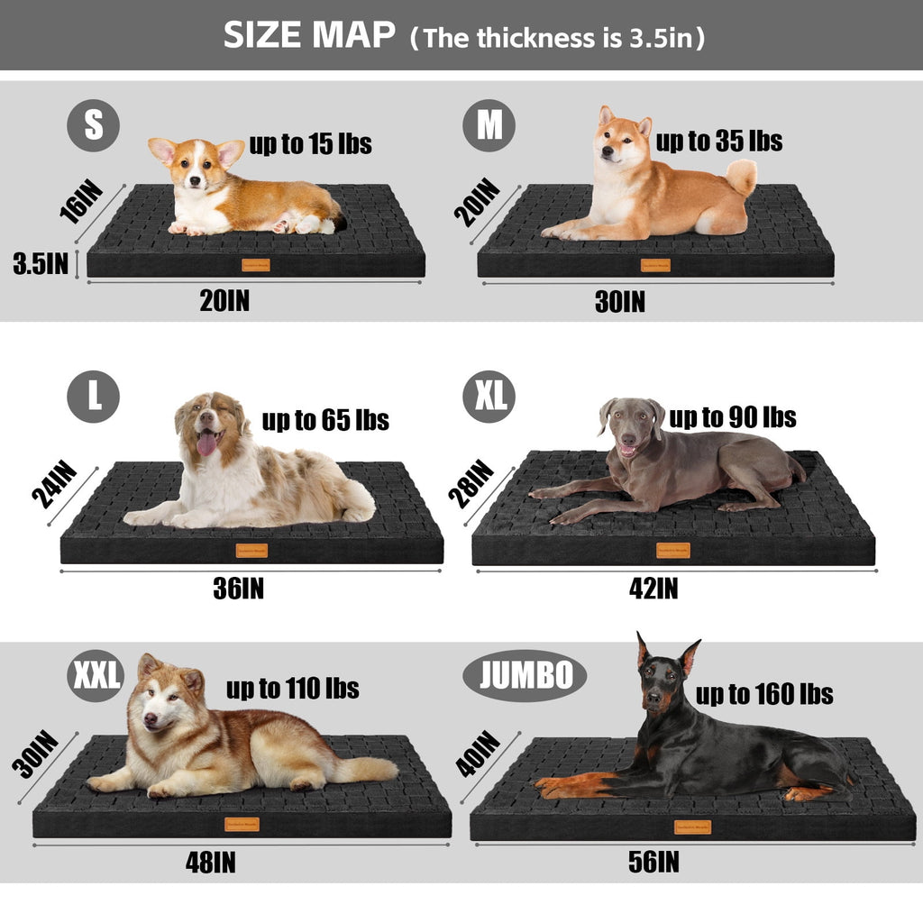 Checkered Pet Bed for Medium Dogs 36"X24", Removable Washable Cover, Black