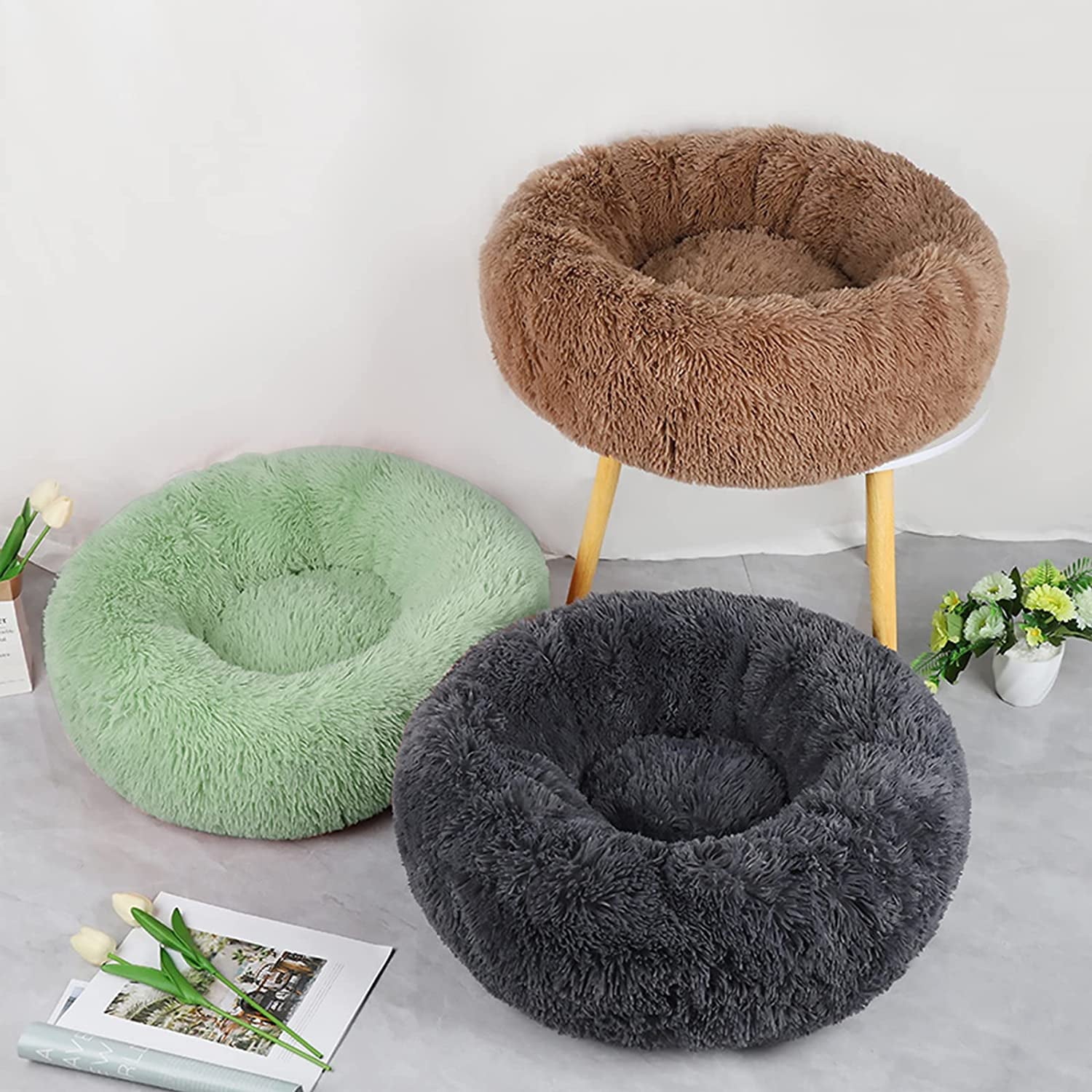 Dog Bed &amp; Cat Bed, Puppy Bed Warming Round Pet Bed, Donut Bed