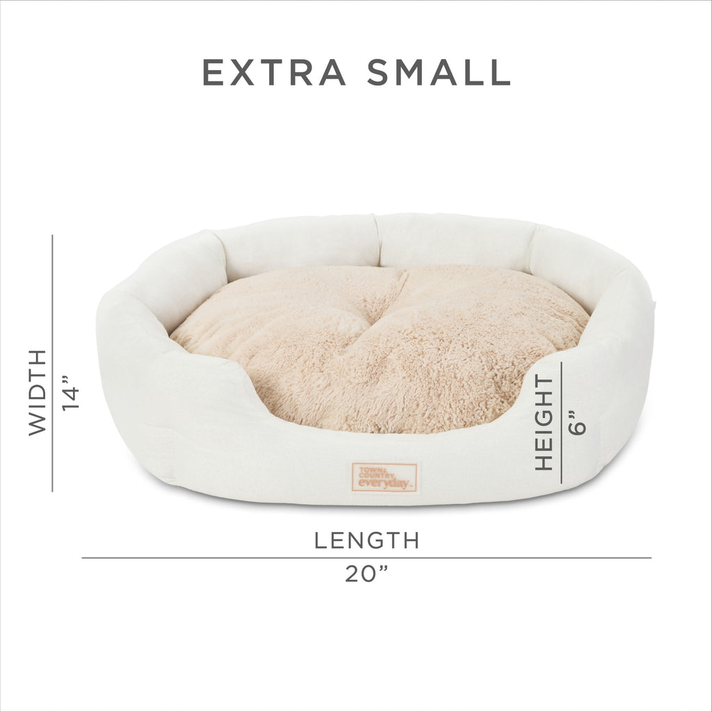 TOWN &amp; COUNTRY EVERYDAY CuddleTown Faux Linen Comfy Cuddler Pet Bed, Supportive &amp; Egg Crate Foam, Water Repellent, Bottom, Cover, Grey, Medium 28"x26"x8"
