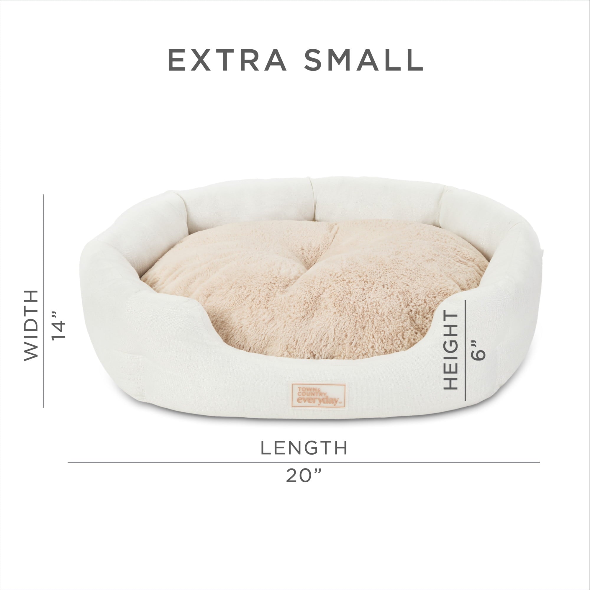 TOWN &amp; COUNTRY EVERYDAY CuddleTown Faux Linen Comfy Cuddler Pet Bed, Supportive &amp; Egg Crate Foam, Water Repellent, Bottom, Cover, Grey, Medium 28"x26"x8"