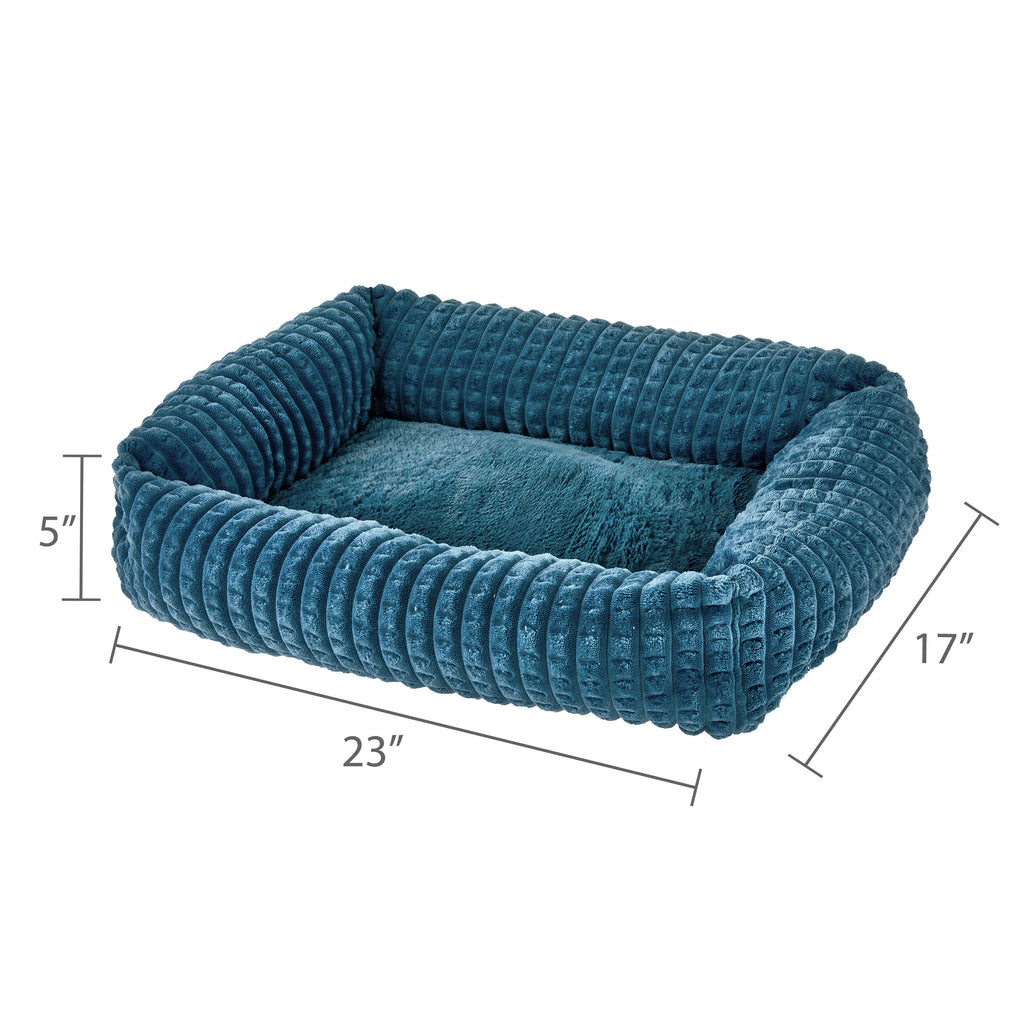 Small Flannel Waffle Texture Bolster Cat or Dog Bed, Blue, 17" x 21"
