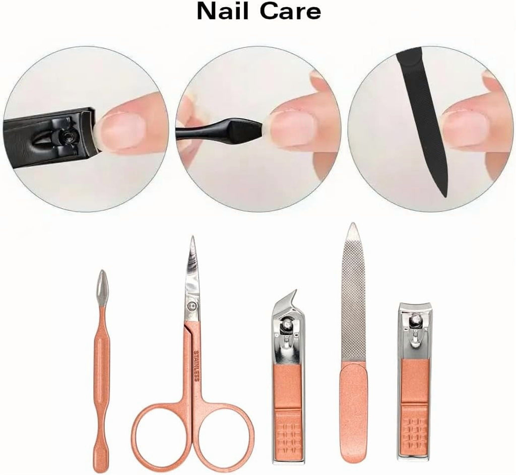 Beauty Power Manicure Set Nail Clipper Kit Personal Care Manicure Pedicure Set 12 in 1 Mens Womens Accessories Nail Grooming Kit Personal Care Set - Gift Idea (Pink and Black)