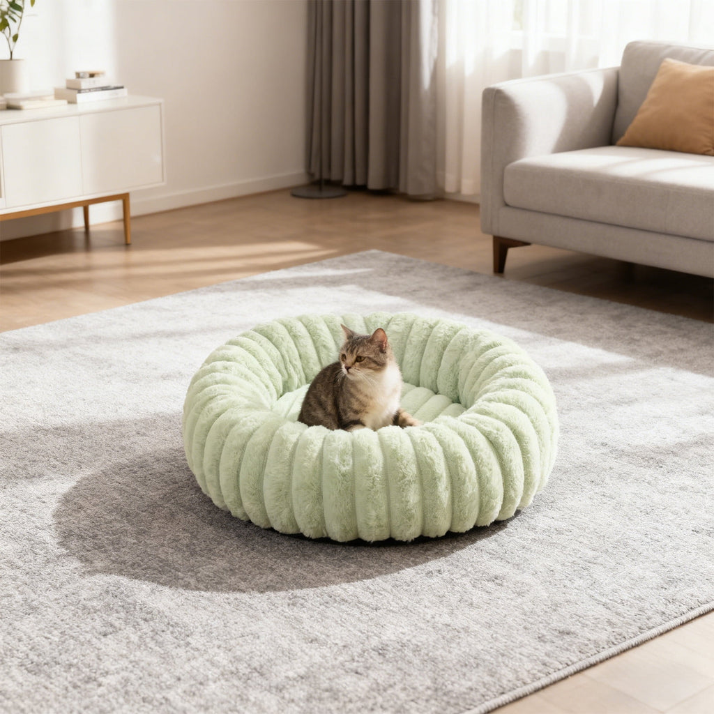 High Pile Plush Round Pet Bed Kennel Mat Extra Dog Cat Bed with Raised Edge for Small Medium Pets