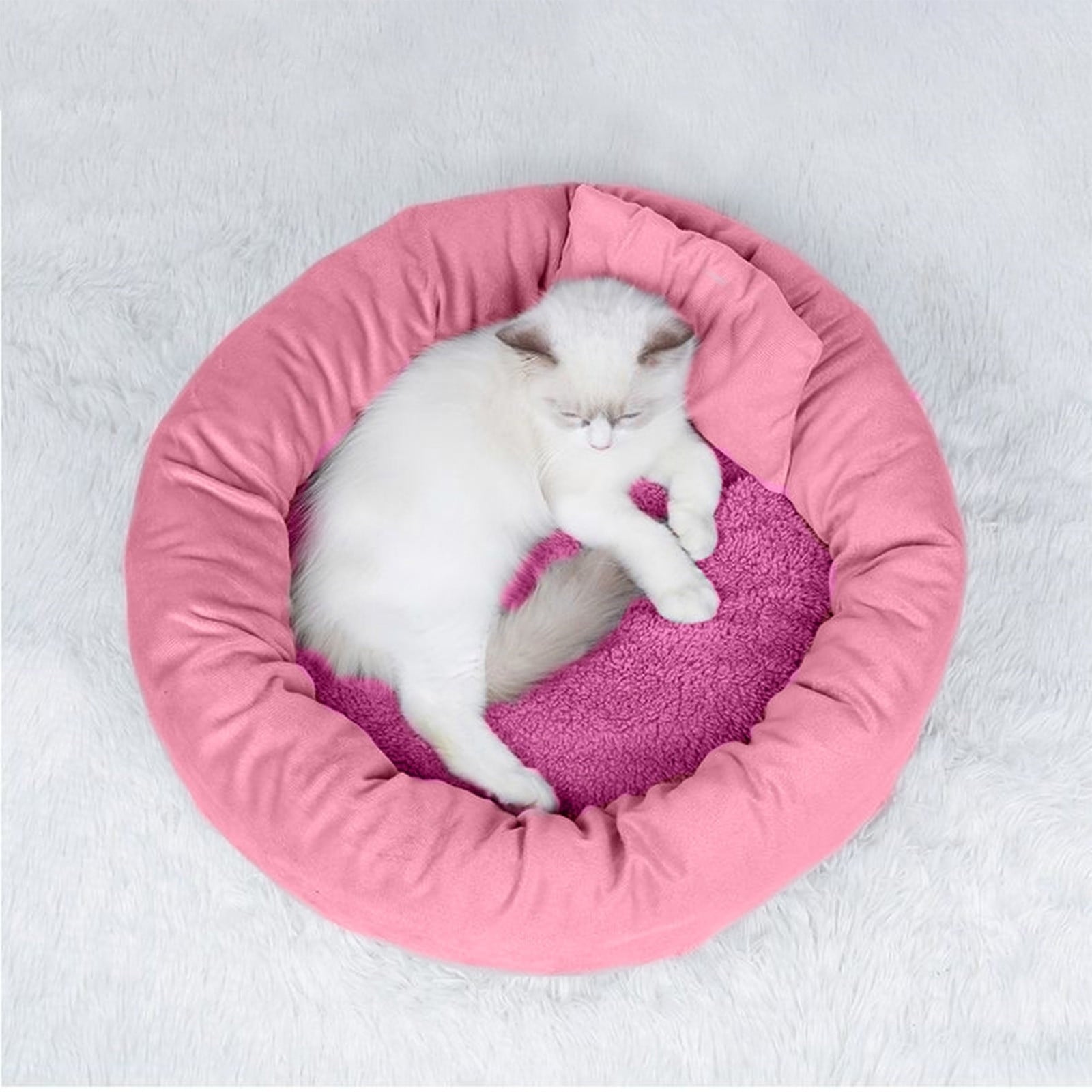 Cat Beds with Pillow for Small Medium Dogs and Cats, Round Dog Puppy Cuddler Bed, Washable Plush Pet Bed Thickened Dog Kennel Mat for Puppy Sleeping, M 45CM