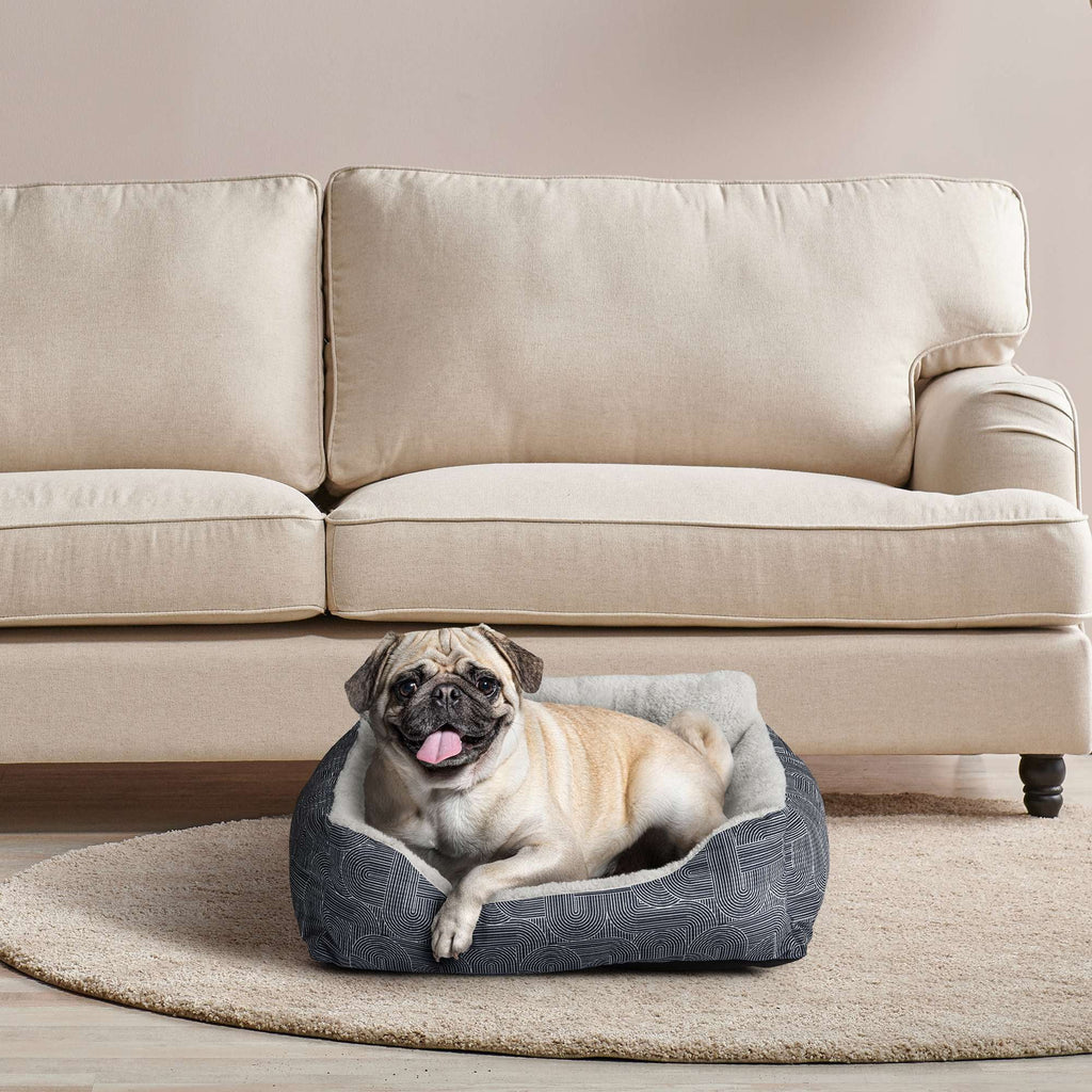 Puppy Dog Bed, Plush Bolster Dog for Small Dogs, Small, 21" x 17", Blue