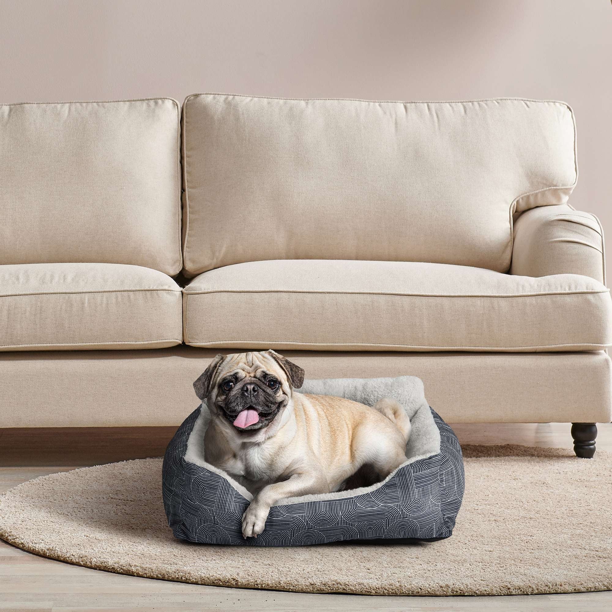Puppy Dog Bed, Plush Bolster Dog for Small Dogs, Small, 21" x 17", Blue