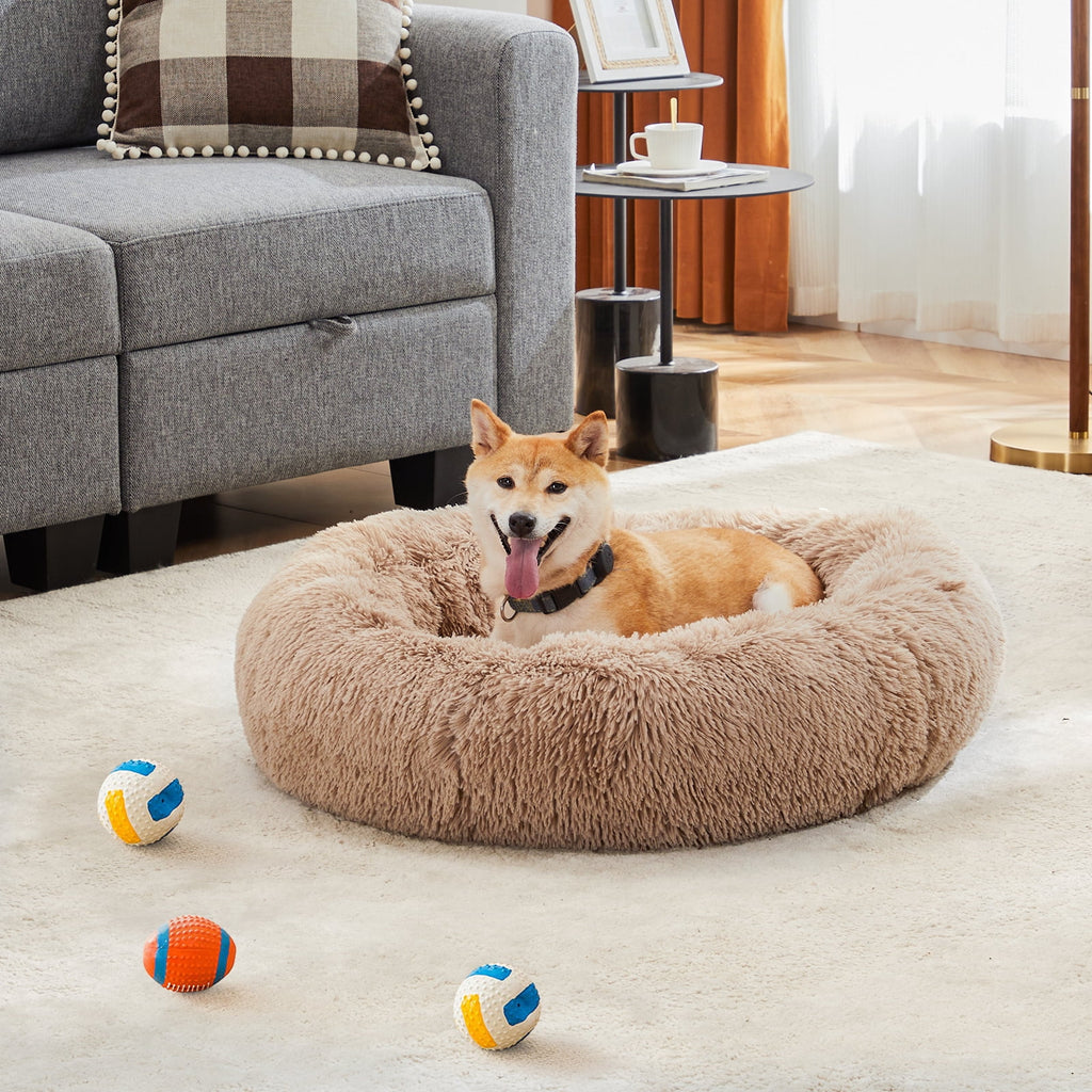 Donut Dog &amp; Cat Bed, 30 Inches Round Dog Beds for Large Dogs, Plush Dog Bed, Pet Bed, Brown