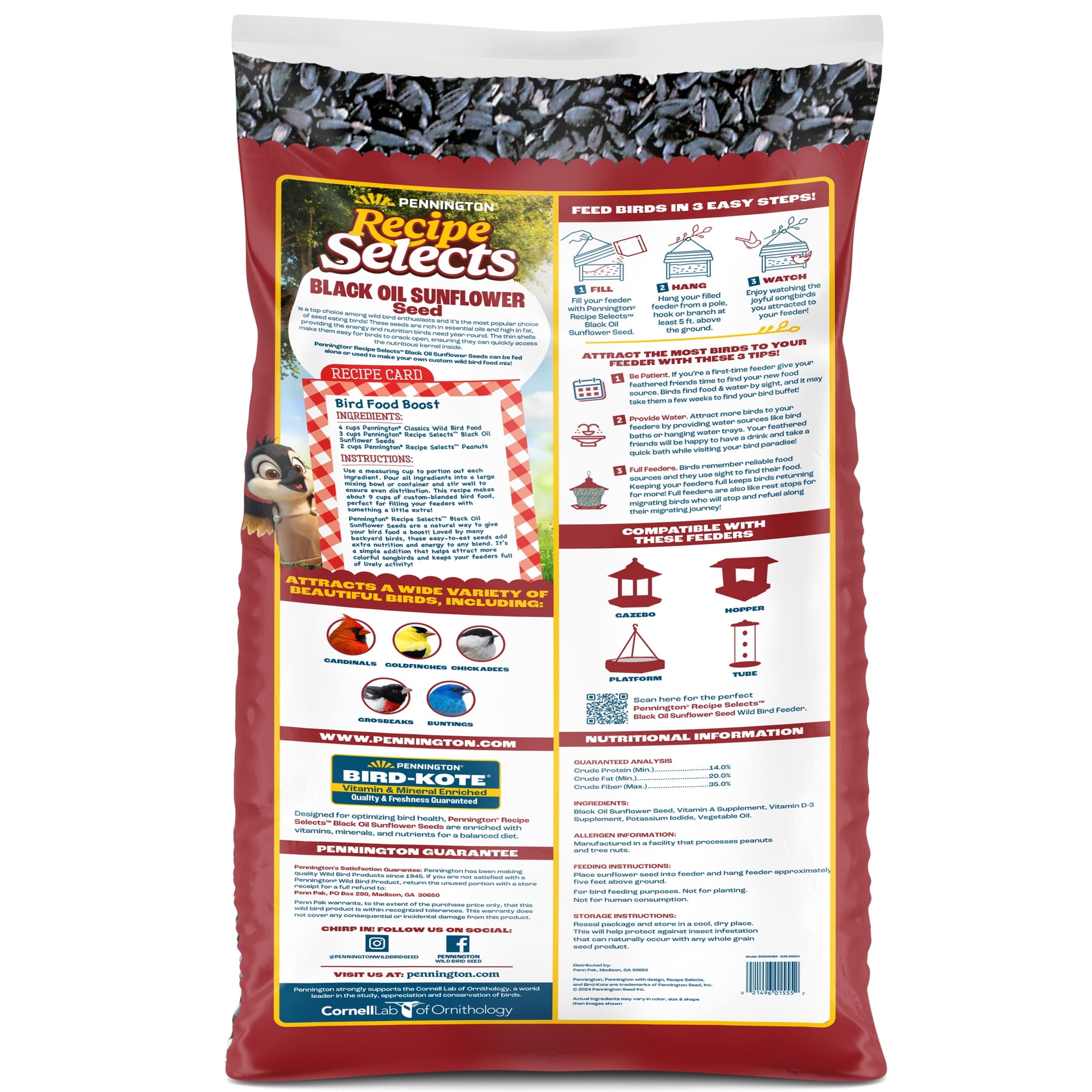 Recipe Selects Black Oil Sunflower Seed Dry Wild Bird Feed, Bird Food, 40 lb. Bag, 1 Pack