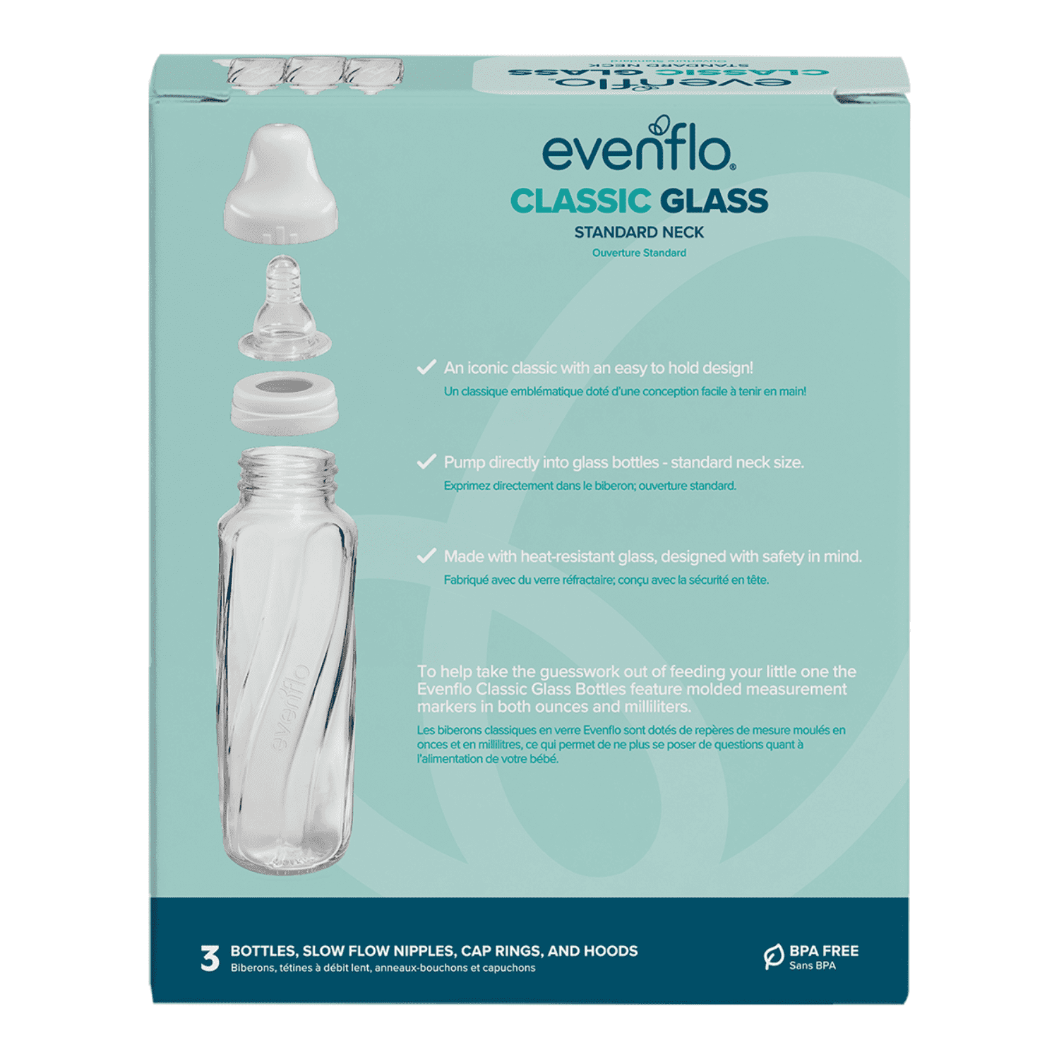 Classic Glass Baby Bottles - 8 Fl oz, Clear, 3ct