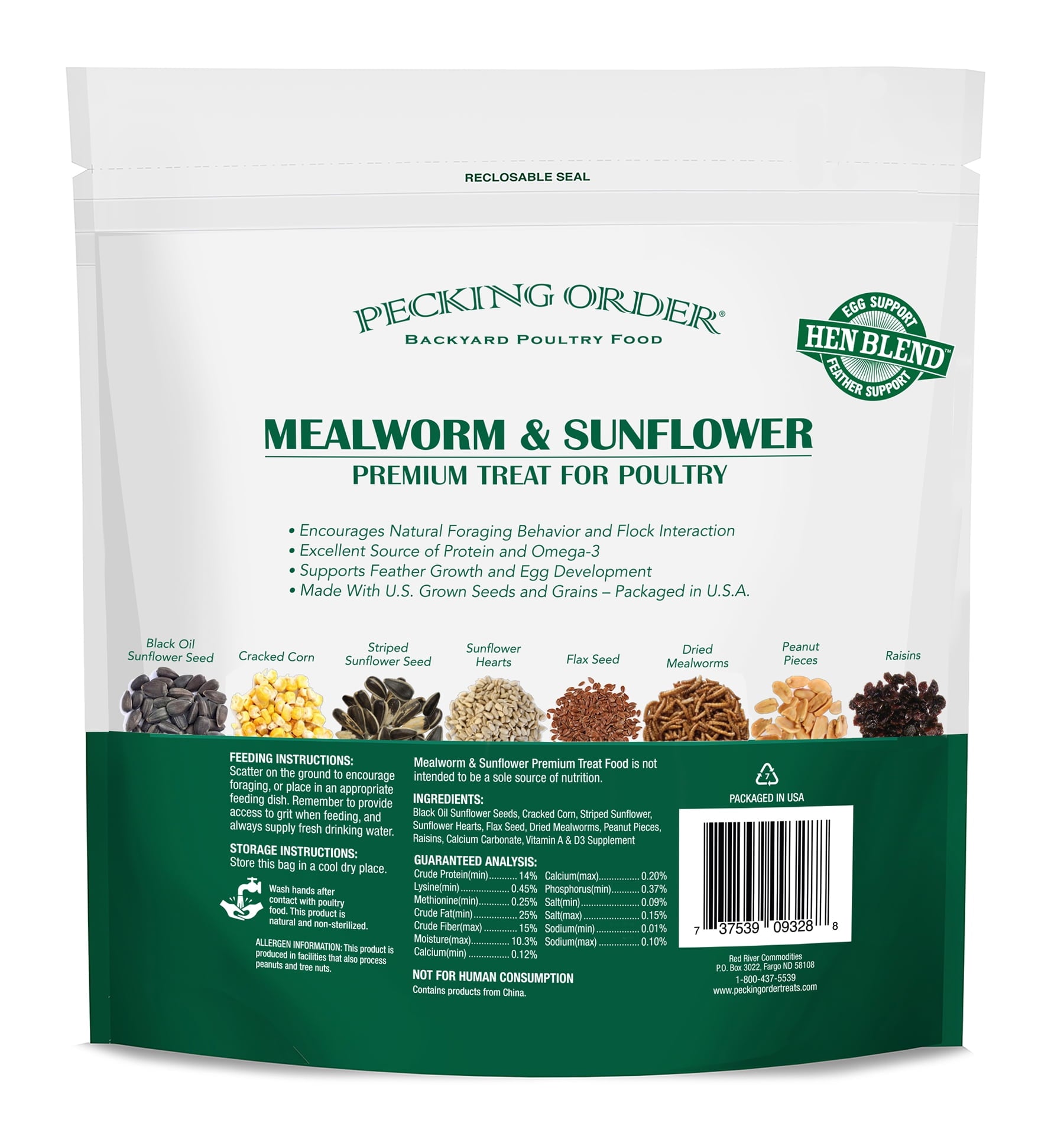Red River Commodities Pecking Order Mealworm &amp; Sunflower Chicken Treat; 3 lb. Bag