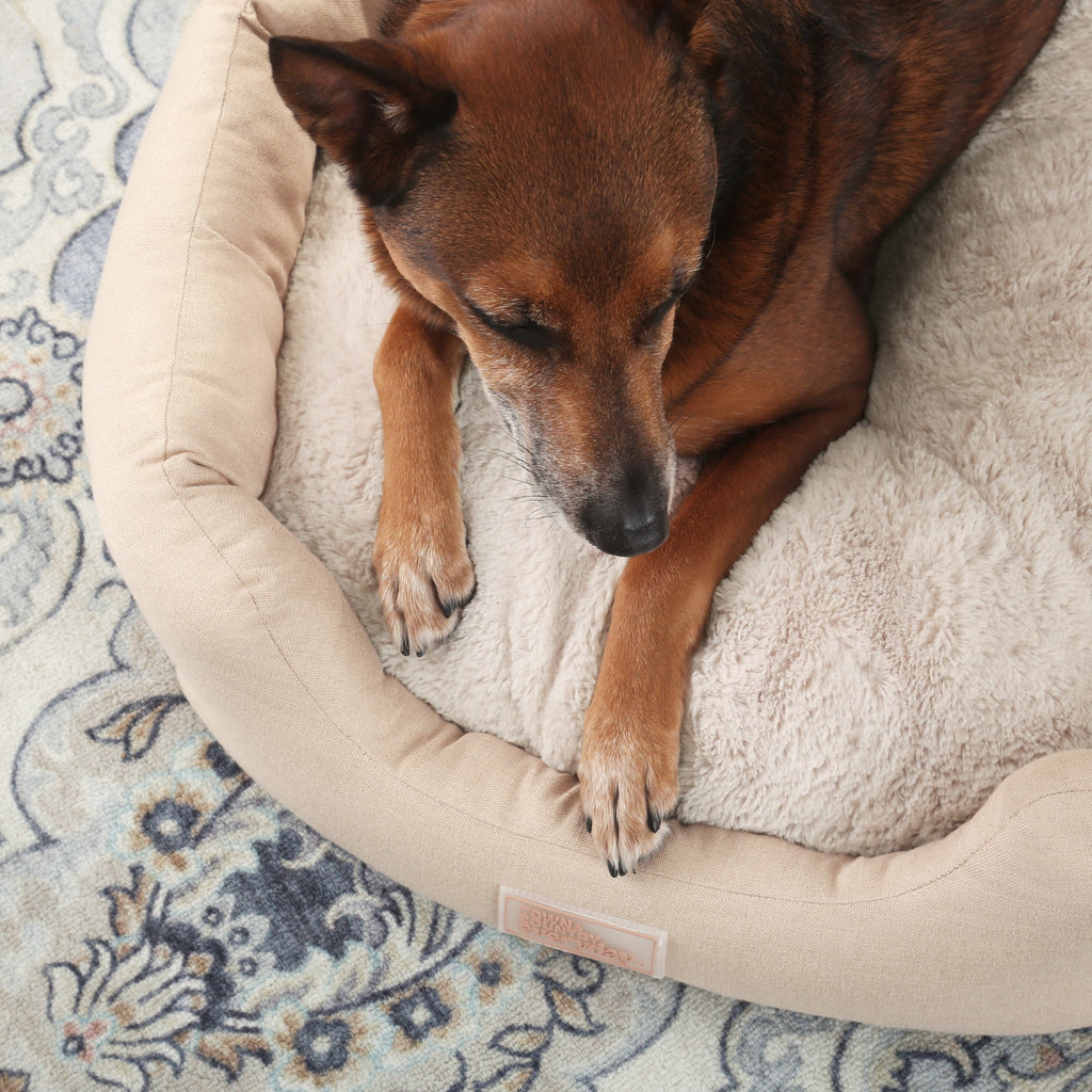 TOWN &amp; COUNTRY EVERYDAY CuddleTown Faux Linen Comfy Cuddler Pet Bed, Supportive &amp; Egg Crate Foam, Water Repellent, Bottom, Cover, Grey, Medium 28"x26"x8"